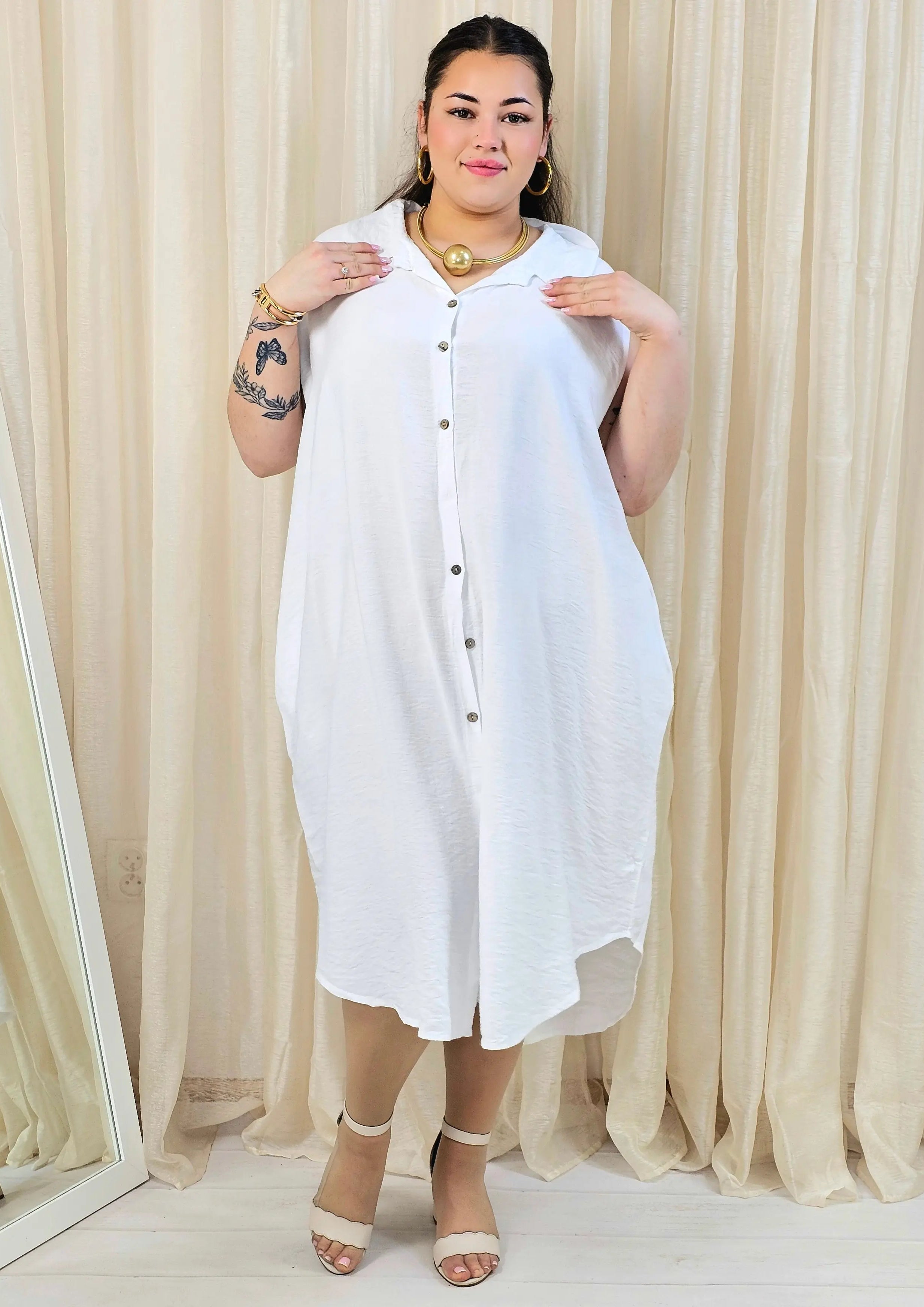 Sukienka plus size koszulowa bez rękawów – letnia moda plus size Stylowa XL