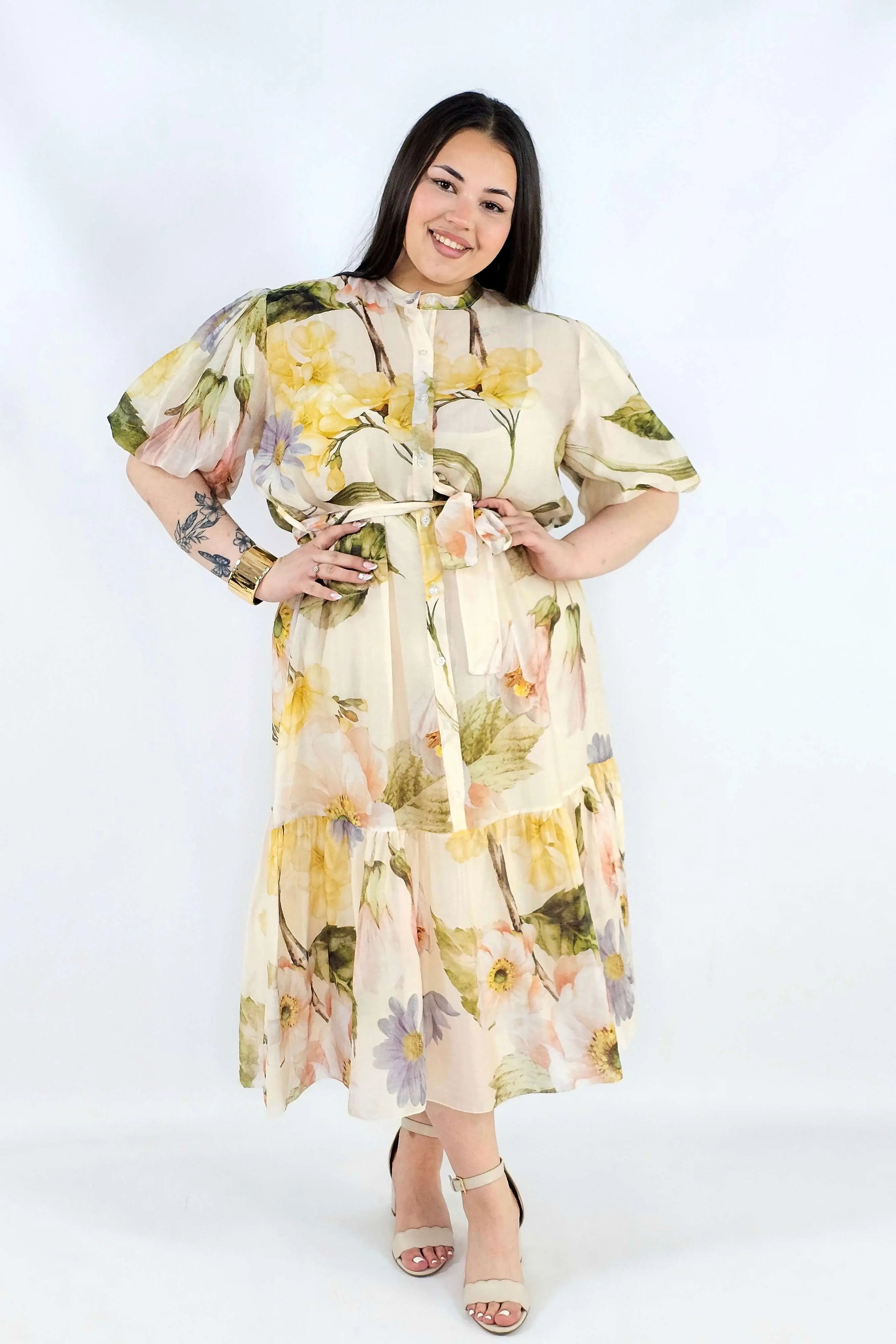 Sukienka plus size koszulowa w kwiaty XXL – elegancja i lekkość na komunię i wesele Stylowa XL
