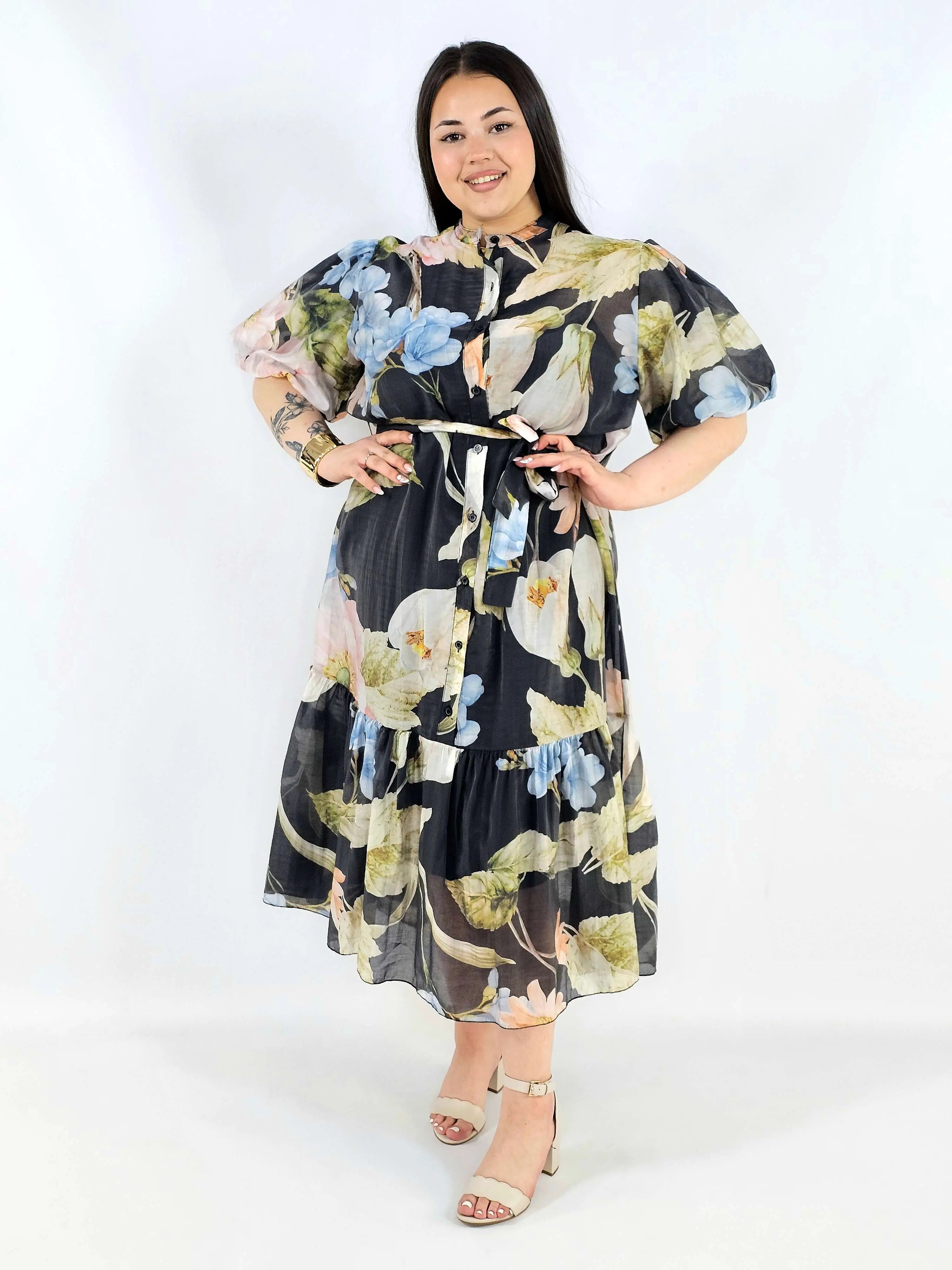 Sukienka plus size koszulowa w kwiaty XXL – elegancja i lekkość na komunię i wesele Stylowa XL
