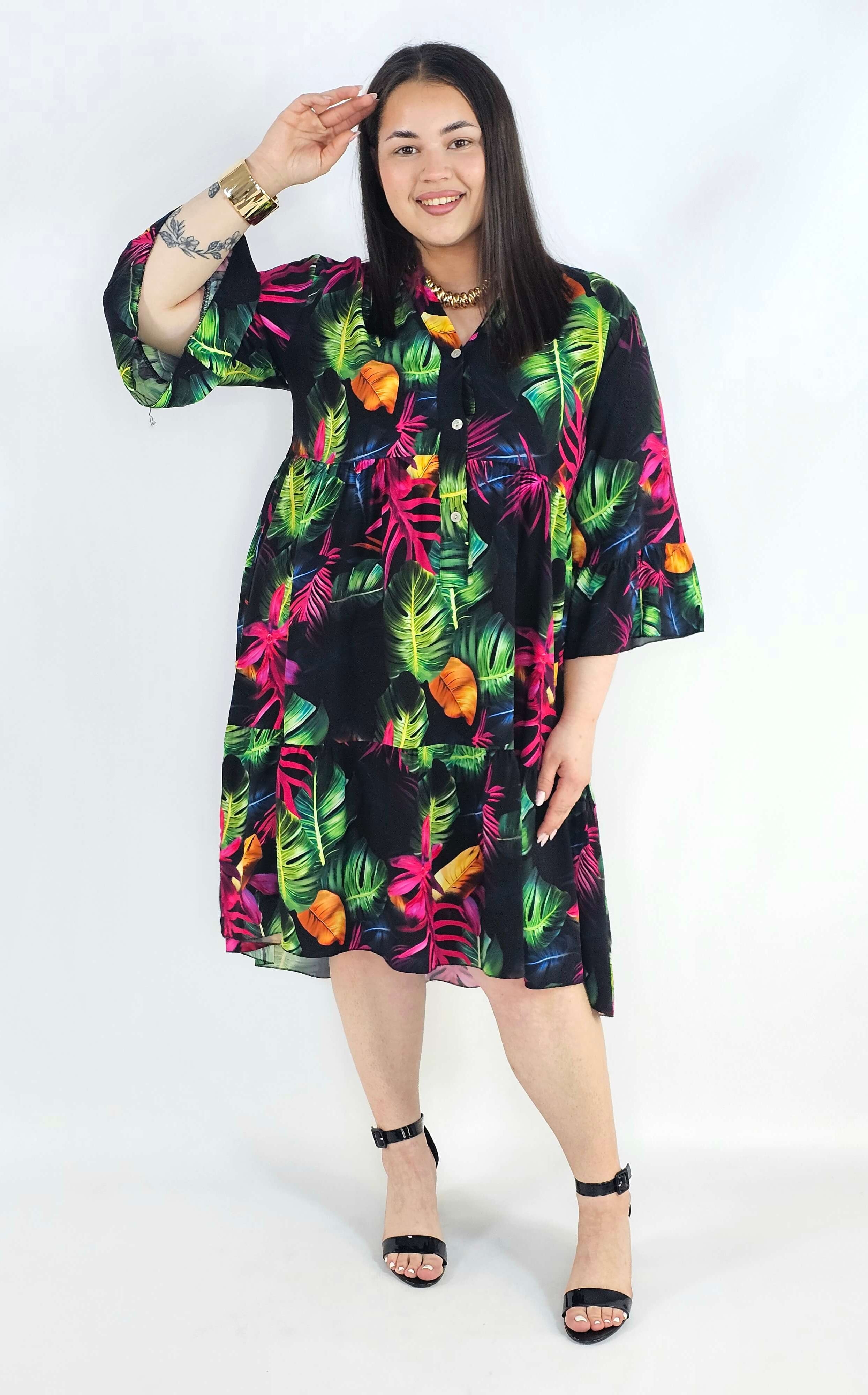 Sukienka plus size koszulowa z guzikami – lekka sukienka damska XXL z kołnierzykiem Stylowa XL