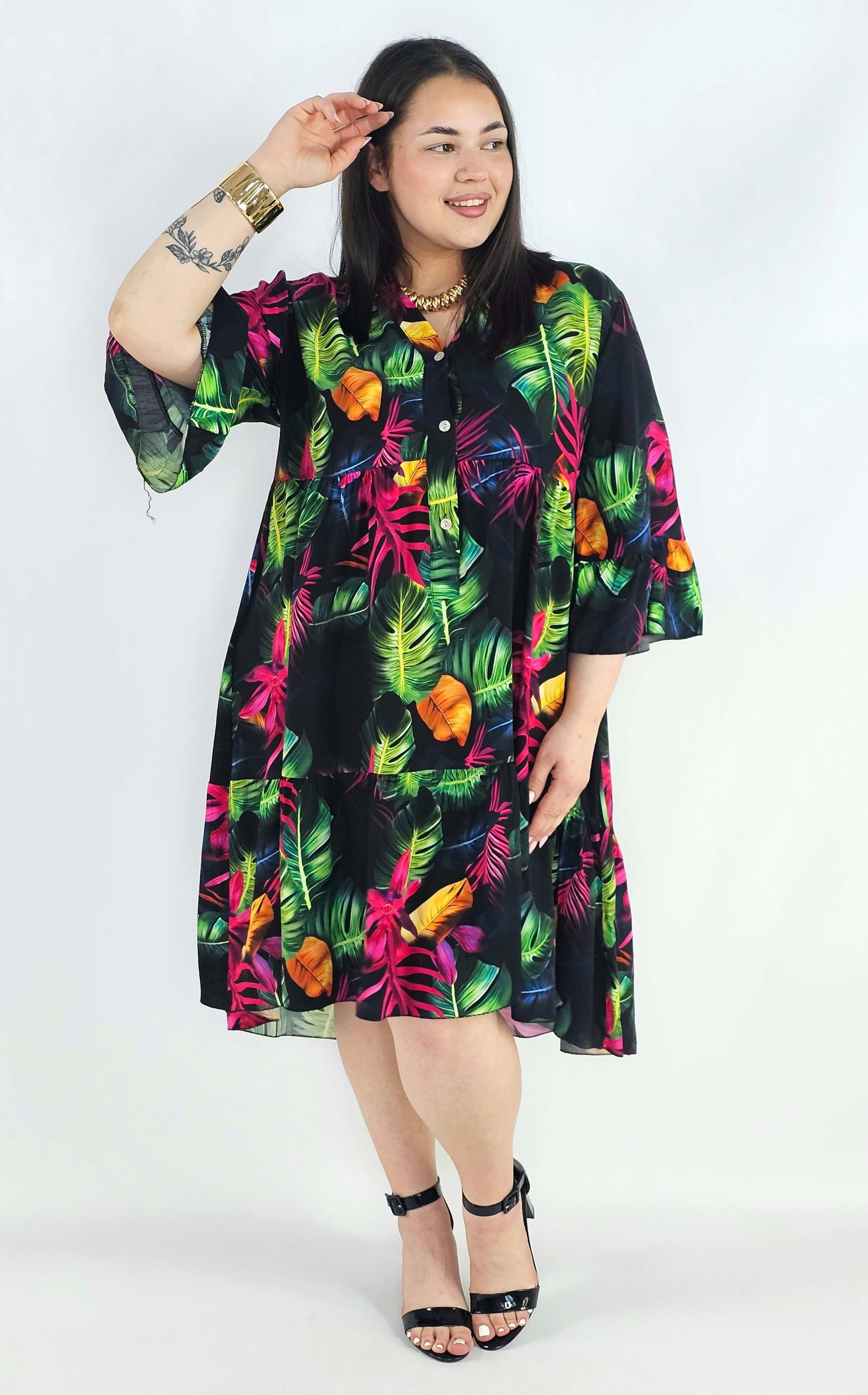 Sukienka plus size koszulowa z guzikami – lekka sukienka damska XXL z kołnierzykiem Stylowa XL