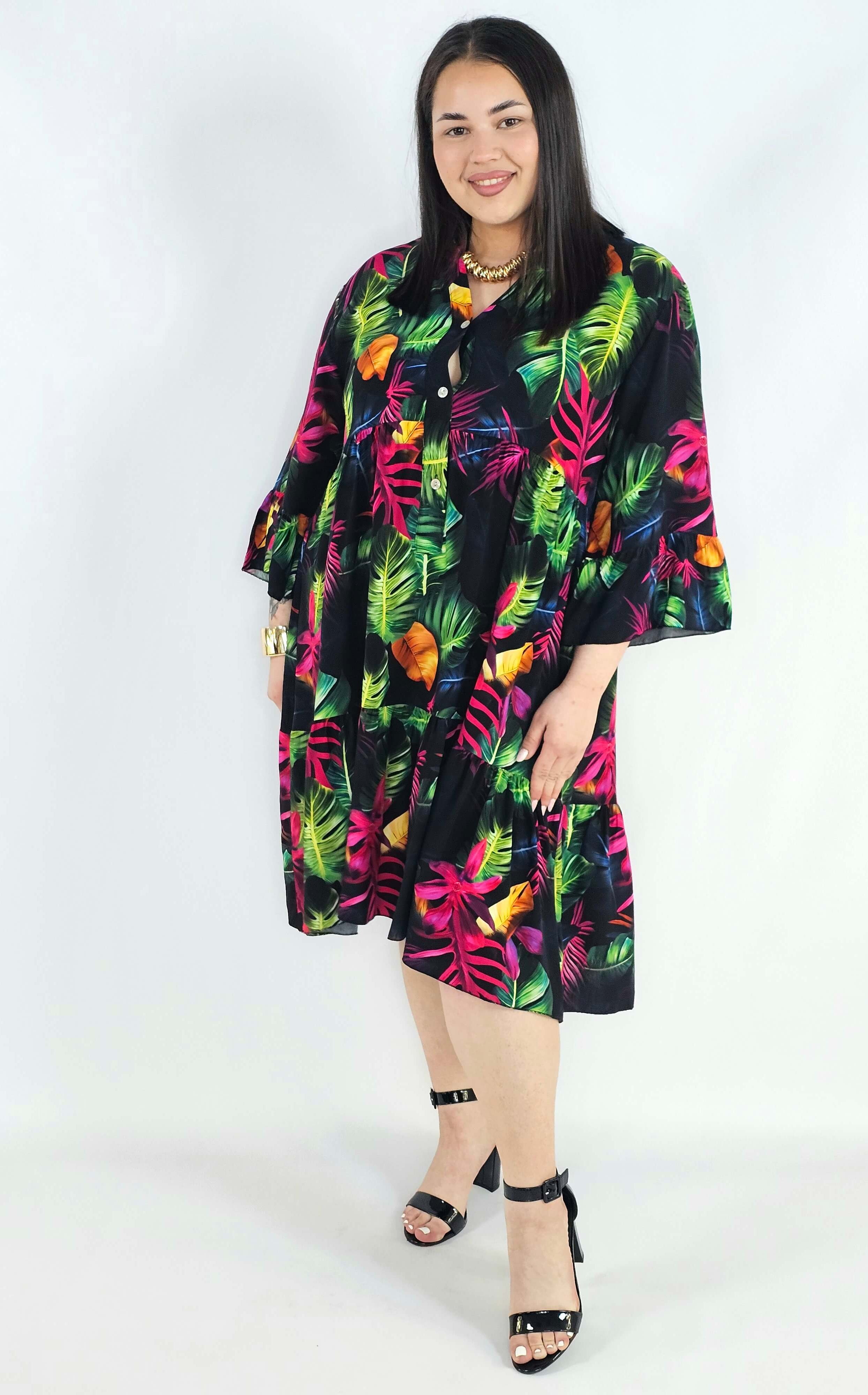 Sukienka plus size koszulowa z guzikami – lekka sukienka damska XXL z kołnierzykiem Stylowa XL