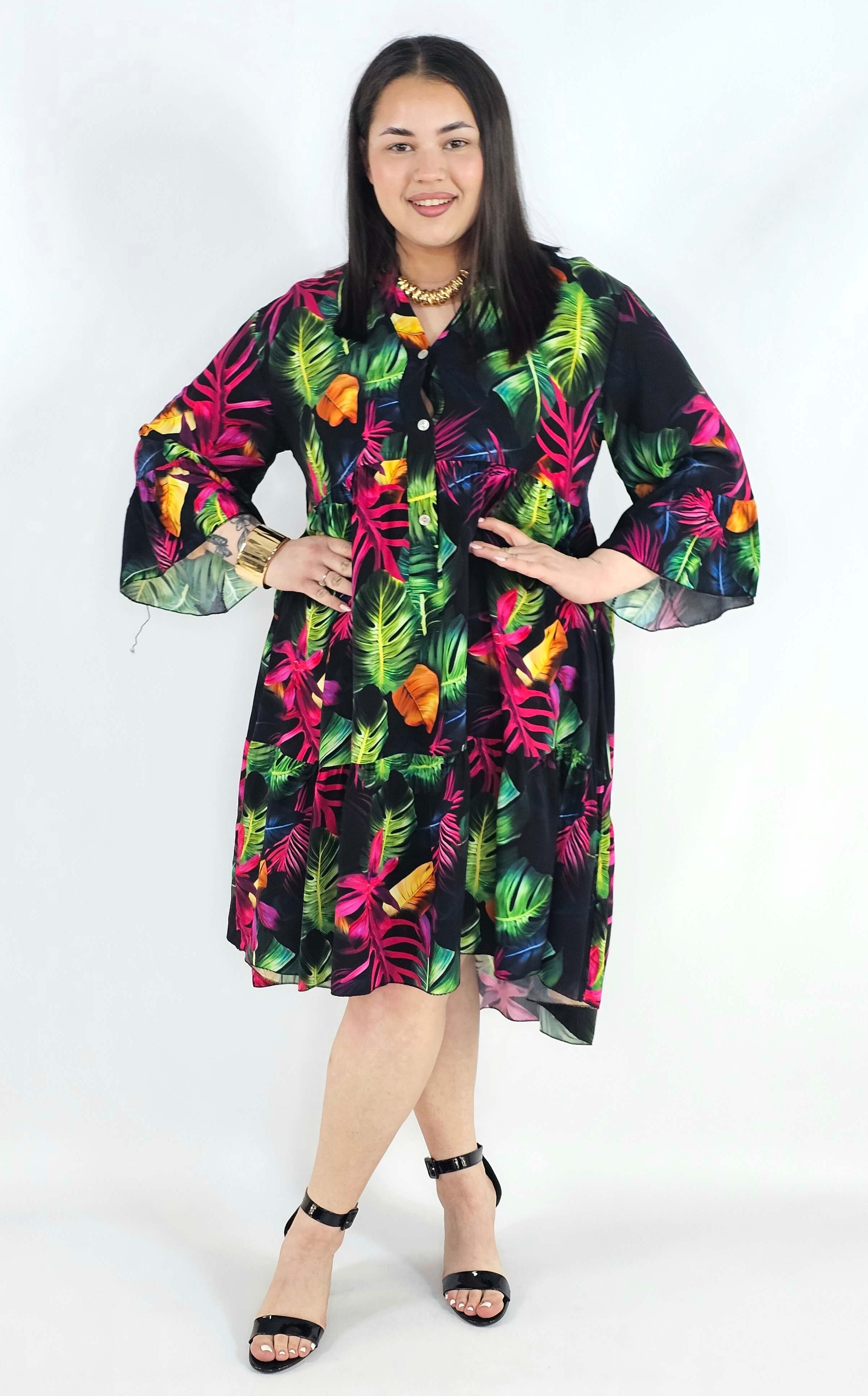 Sukienka plus size koszulowa z guzikami – lekka sukienka damska XXL z kołnierzykiem Stylowa XL