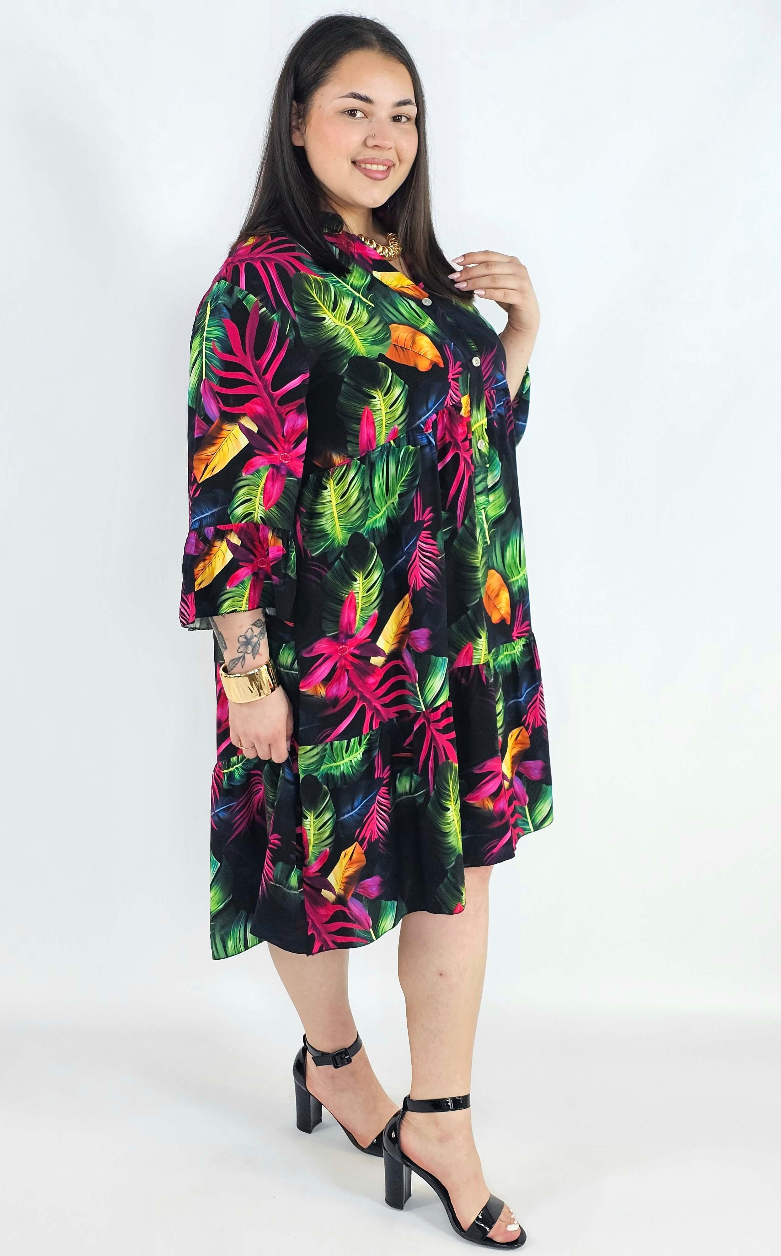 Sukienka plus size koszulowa z guzikami – lekka sukienka damska XXL z kołnierzykiem Stylowa XL