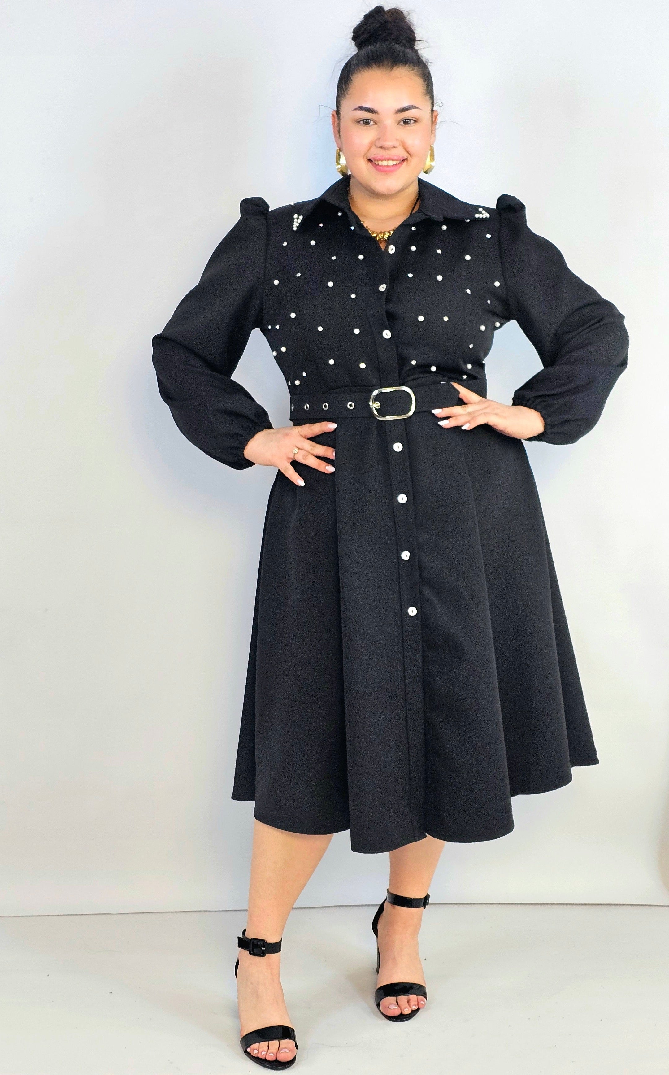 Sukienka plus size koszulowa z perełkami – elegancja z charakterem XXL Stylowa XL