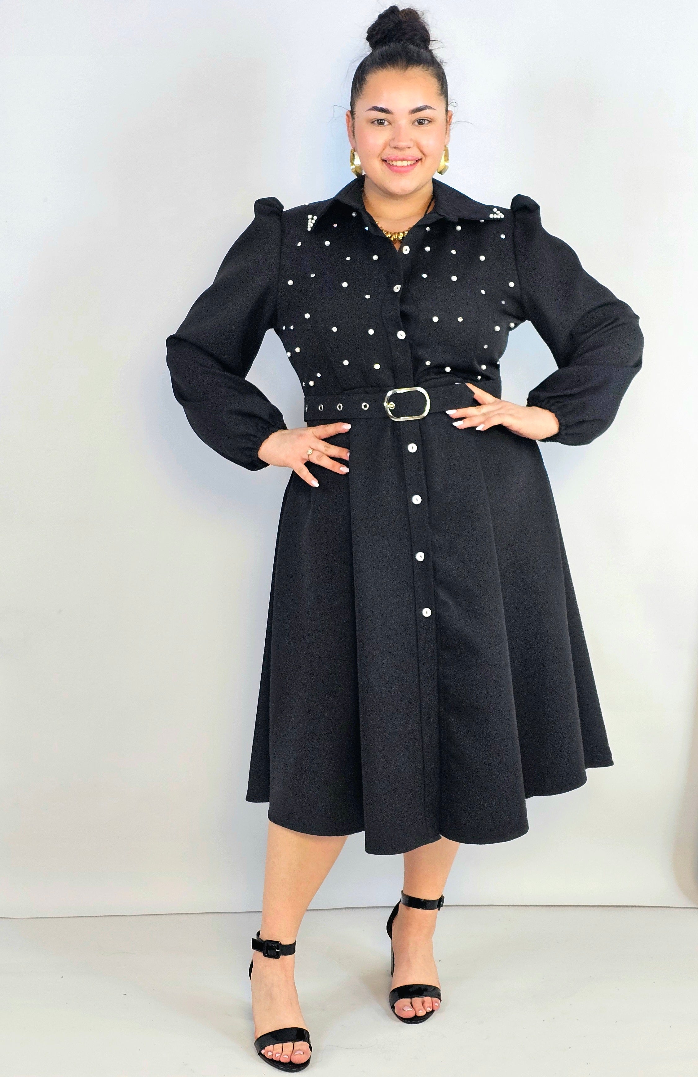 Sukienka plus size koszulowa z perełkami – elegancja z charakterem XXL Stylowa XL