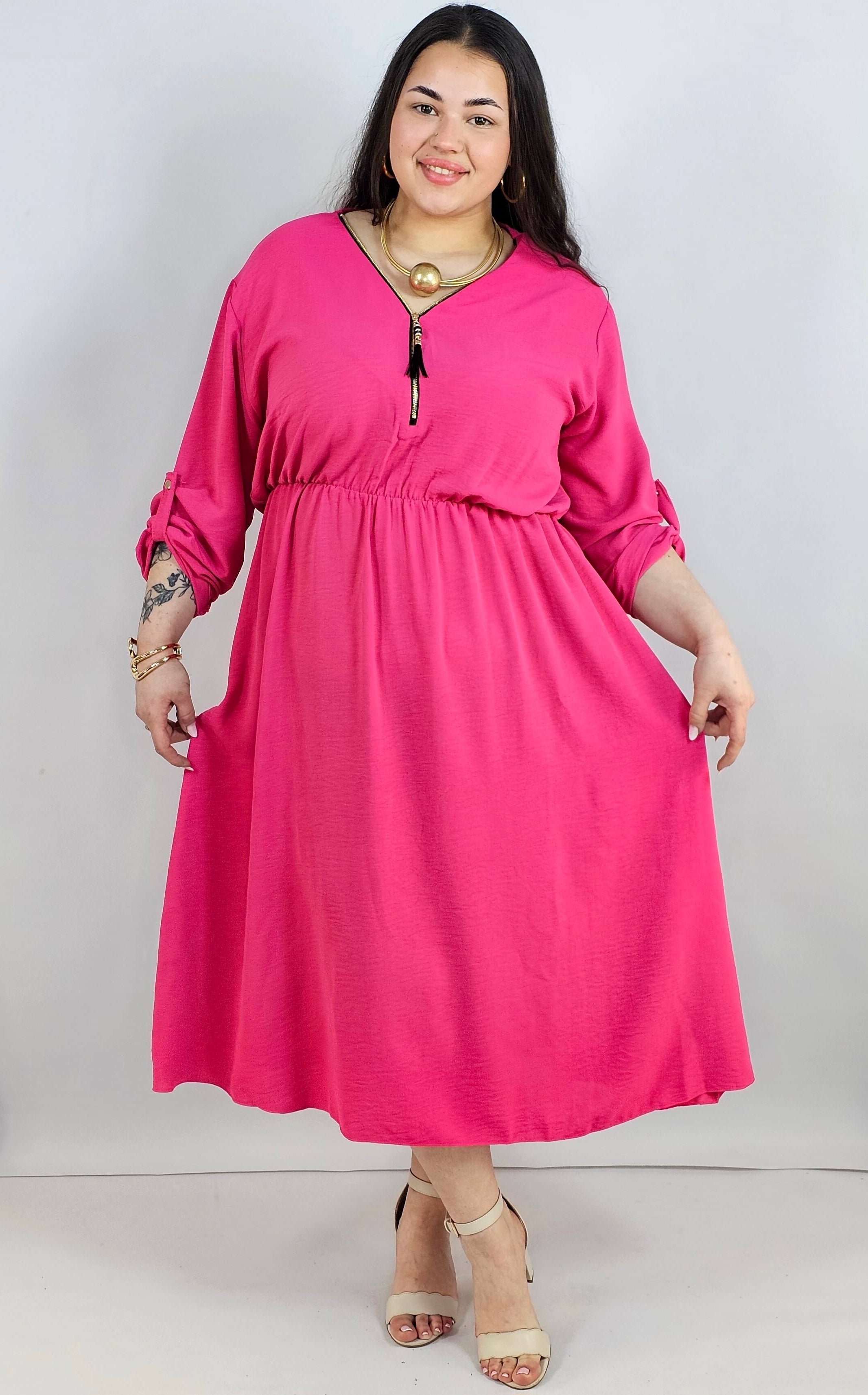 Sukienka plus size maxi fuksja z zamkiem – rozkloszowana, XXL Stylowa XL