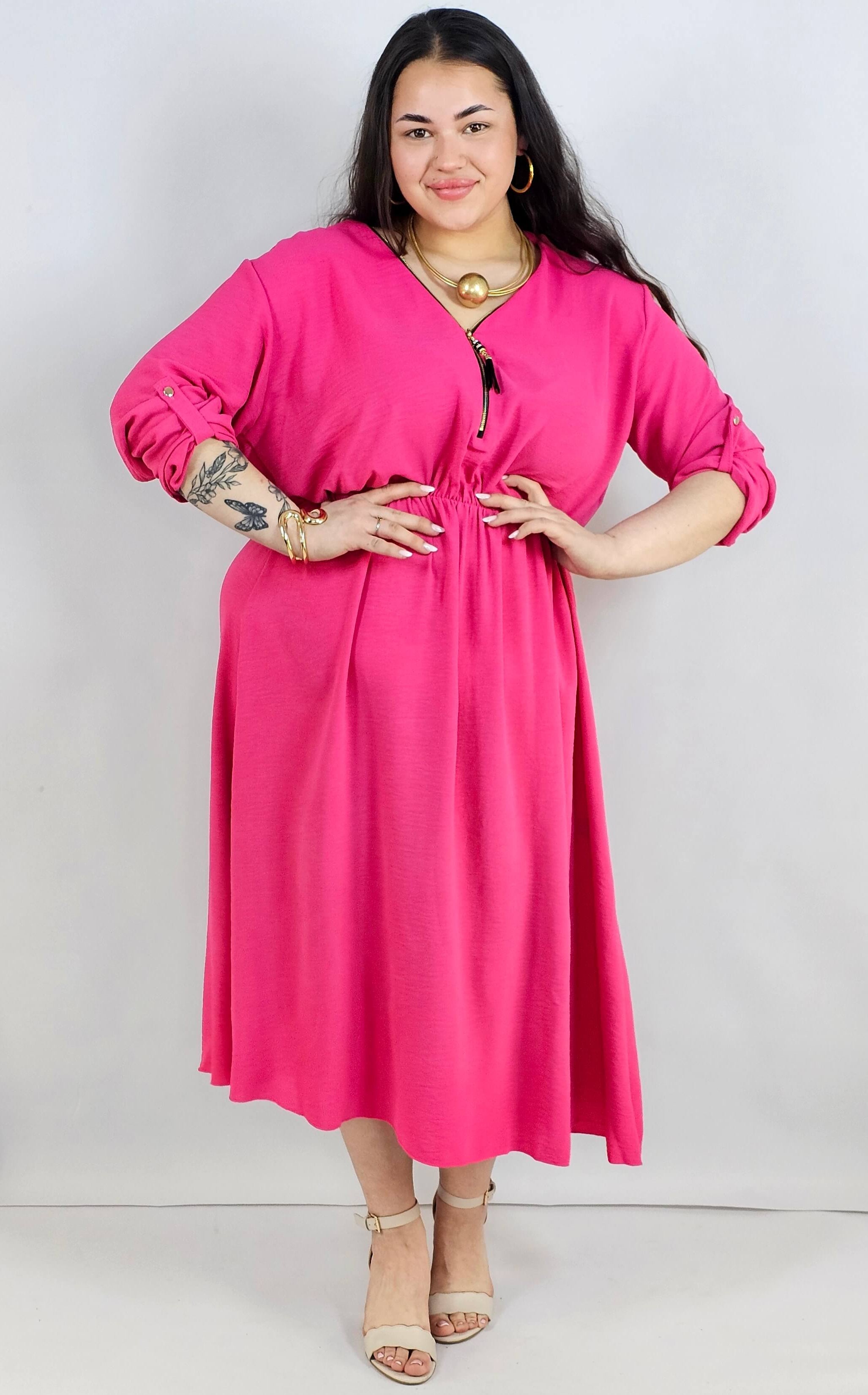 Sukienka plus size maxi fuksja z zamkiem – rozkloszowana, XXL Stylowa XL