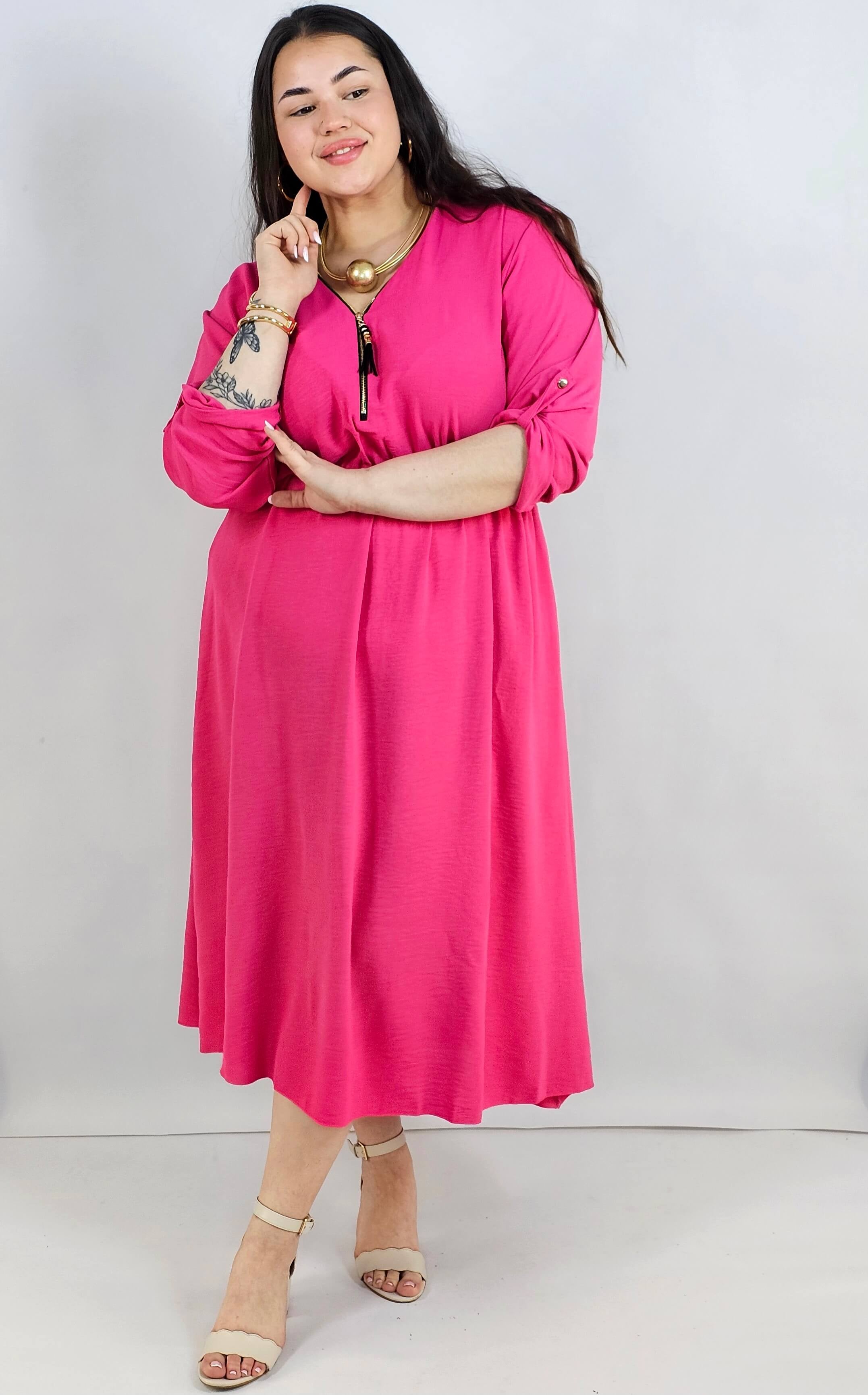 Sukienka plus size maxi fuksja z zamkiem – rozkloszowana, XXL Stylowa XL