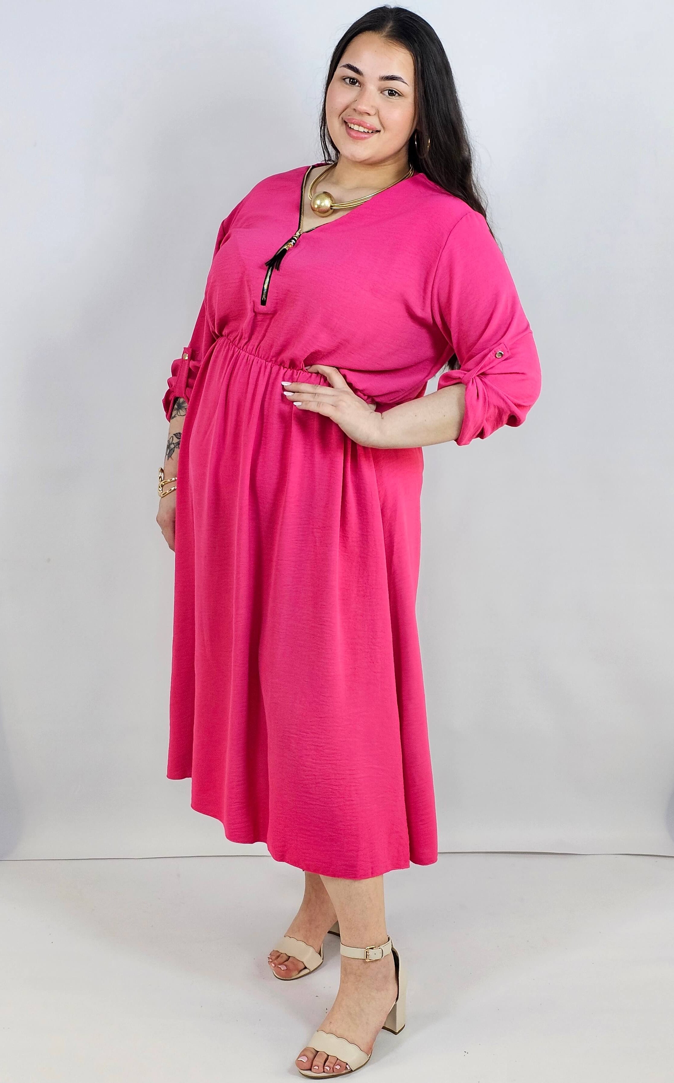 Sukienka plus size maxi fuksja z zamkiem – rozkloszowana, XXL Stylowa XL