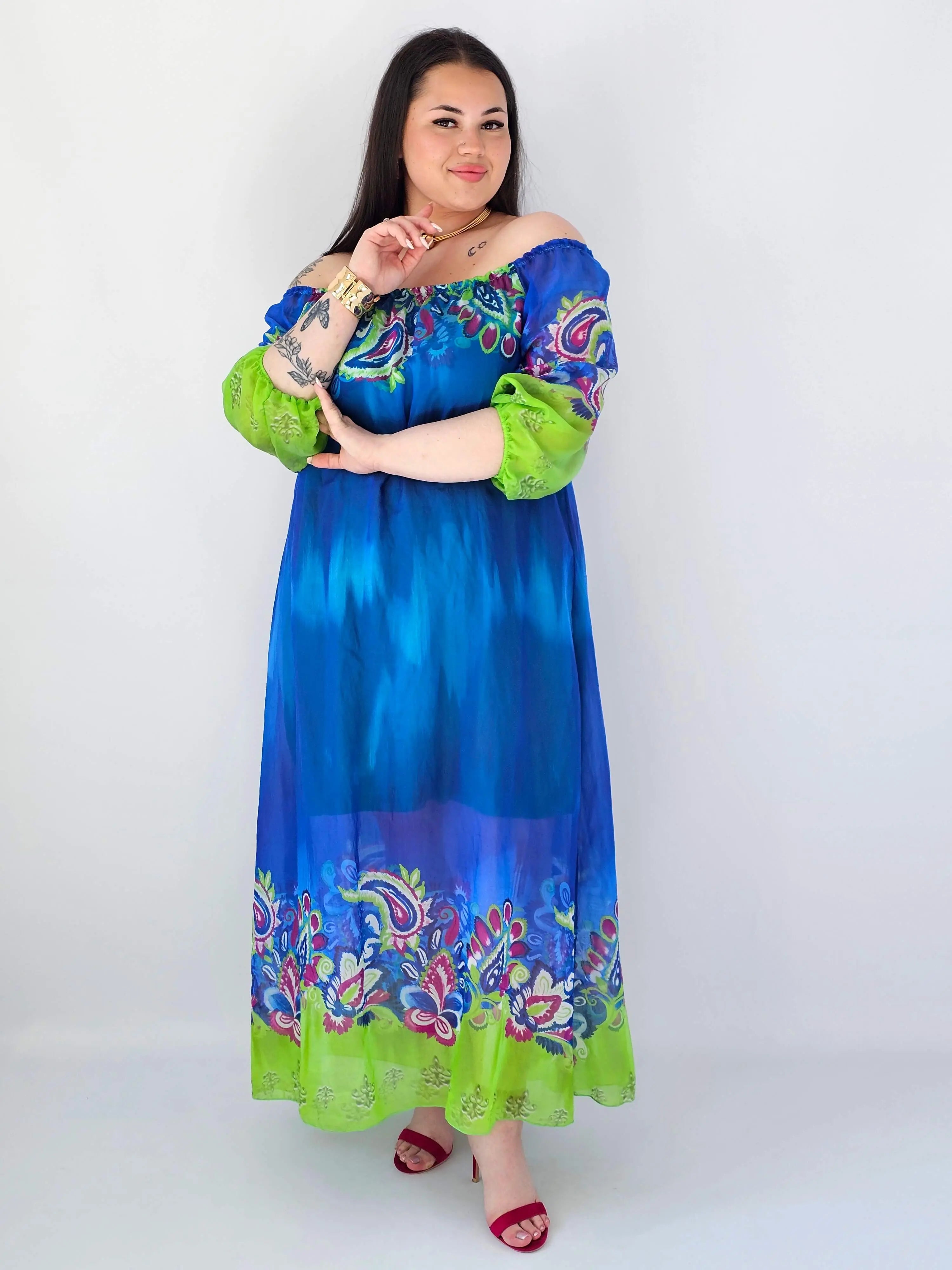 Sukienka plus size maxi niebieska z printem – zwiewna sukienka XXL Stylowa XL