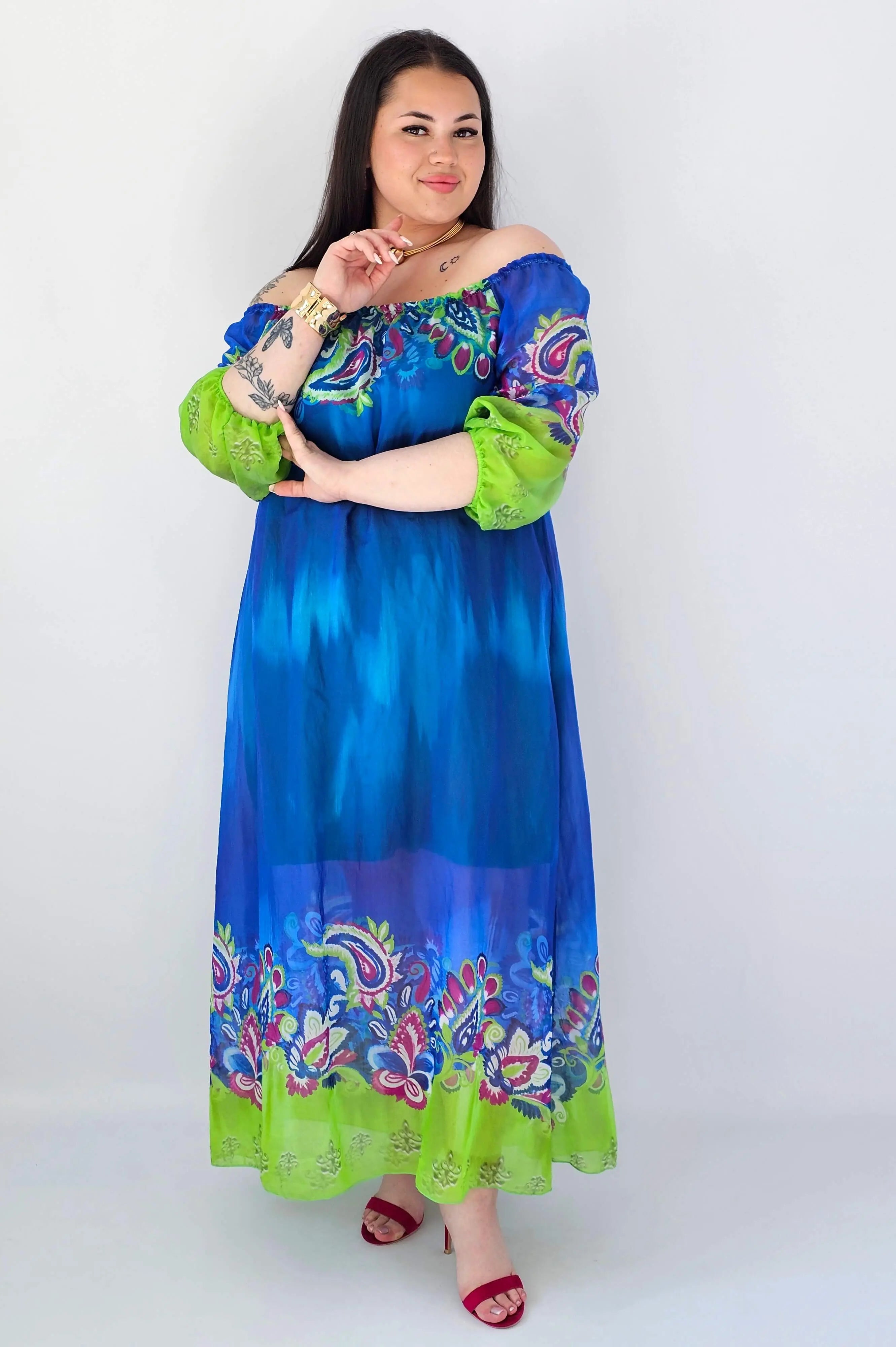 Sukienka plus size maxi niebieska z printem – zwiewna sukienka XXL Stylowa XL