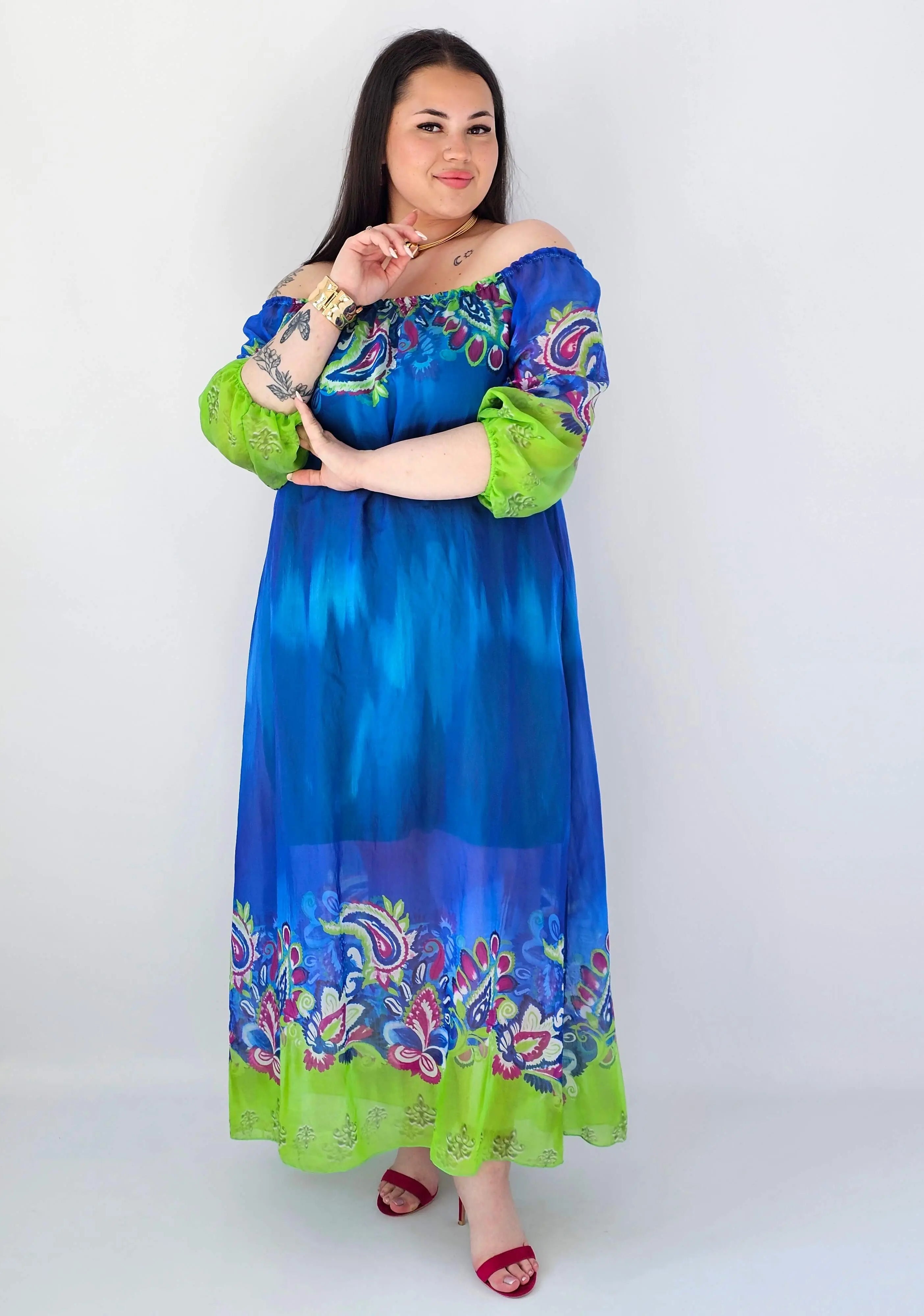 Sukienka plus size maxi niebieska z printem – zwiewna sukienka XXL Stylowa XL