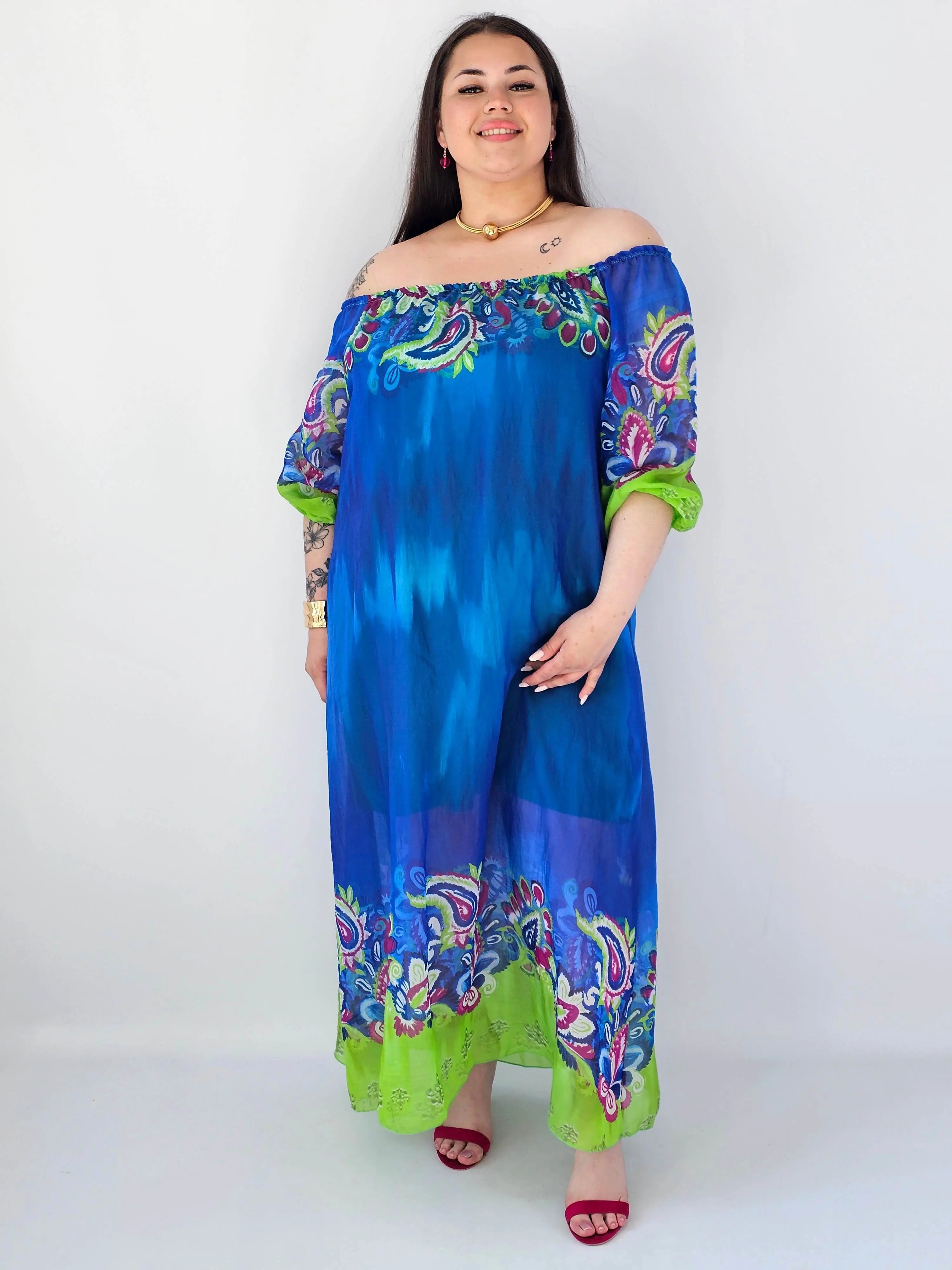 Sukienka plus size maxi niebieska z printem – zwiewna sukienka XXL Stylowa XL