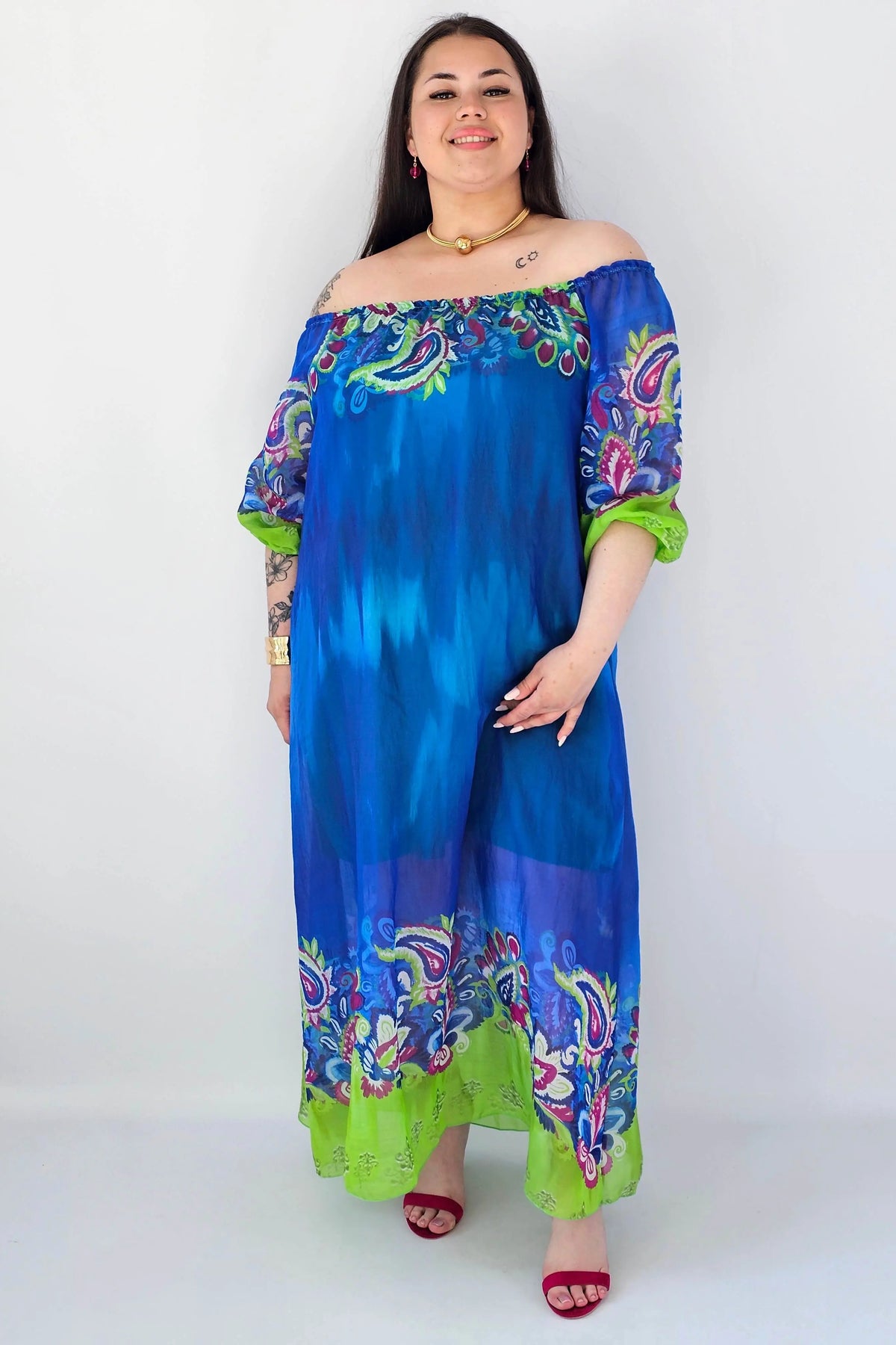 Sukienka plus size maxi niebieska z printem – zwiewna sukienka XXL Stylowa XL