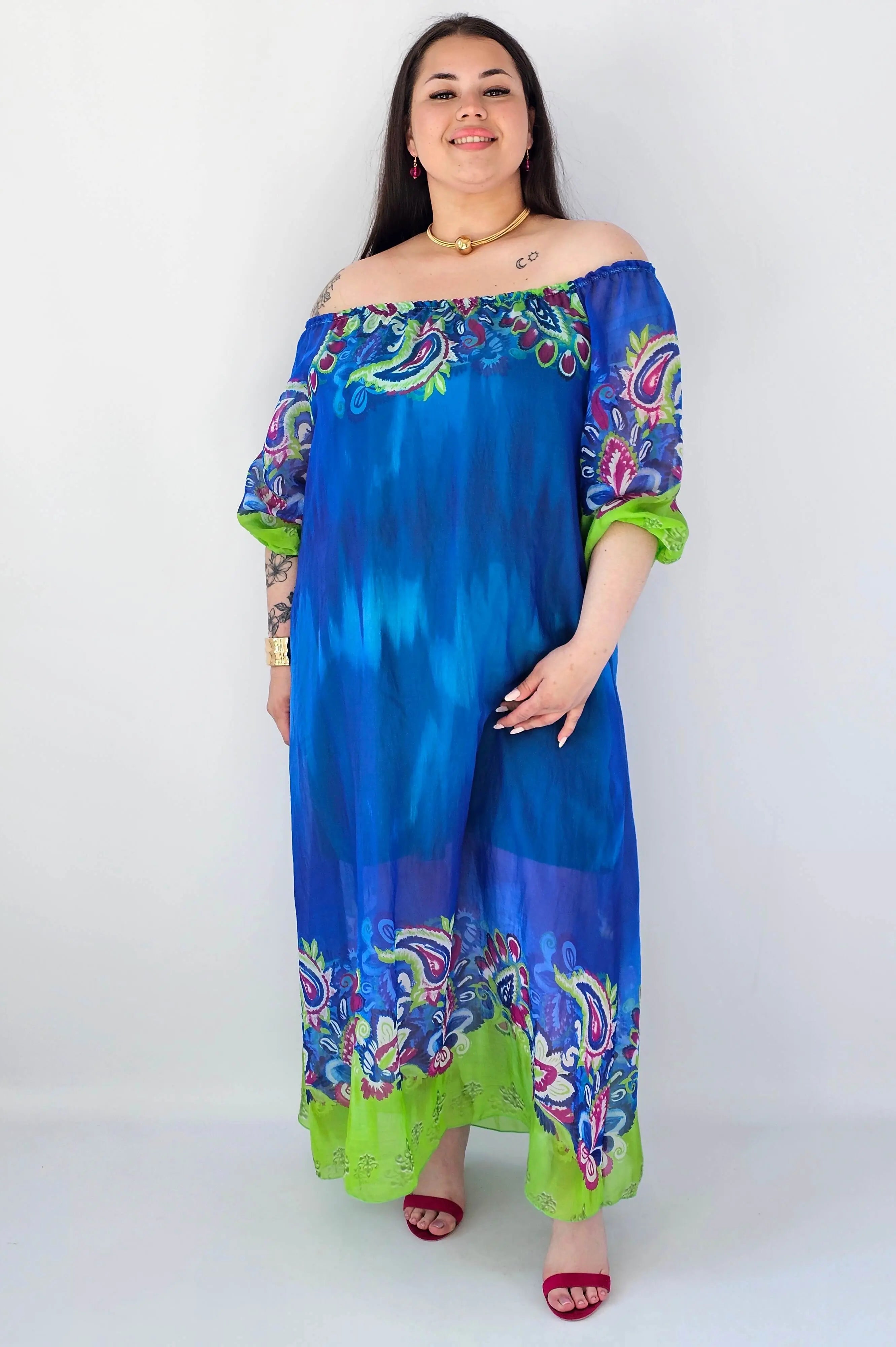 Sukienka plus size maxi niebieska z printem – zwiewna sukienka XXL Stylowa XL