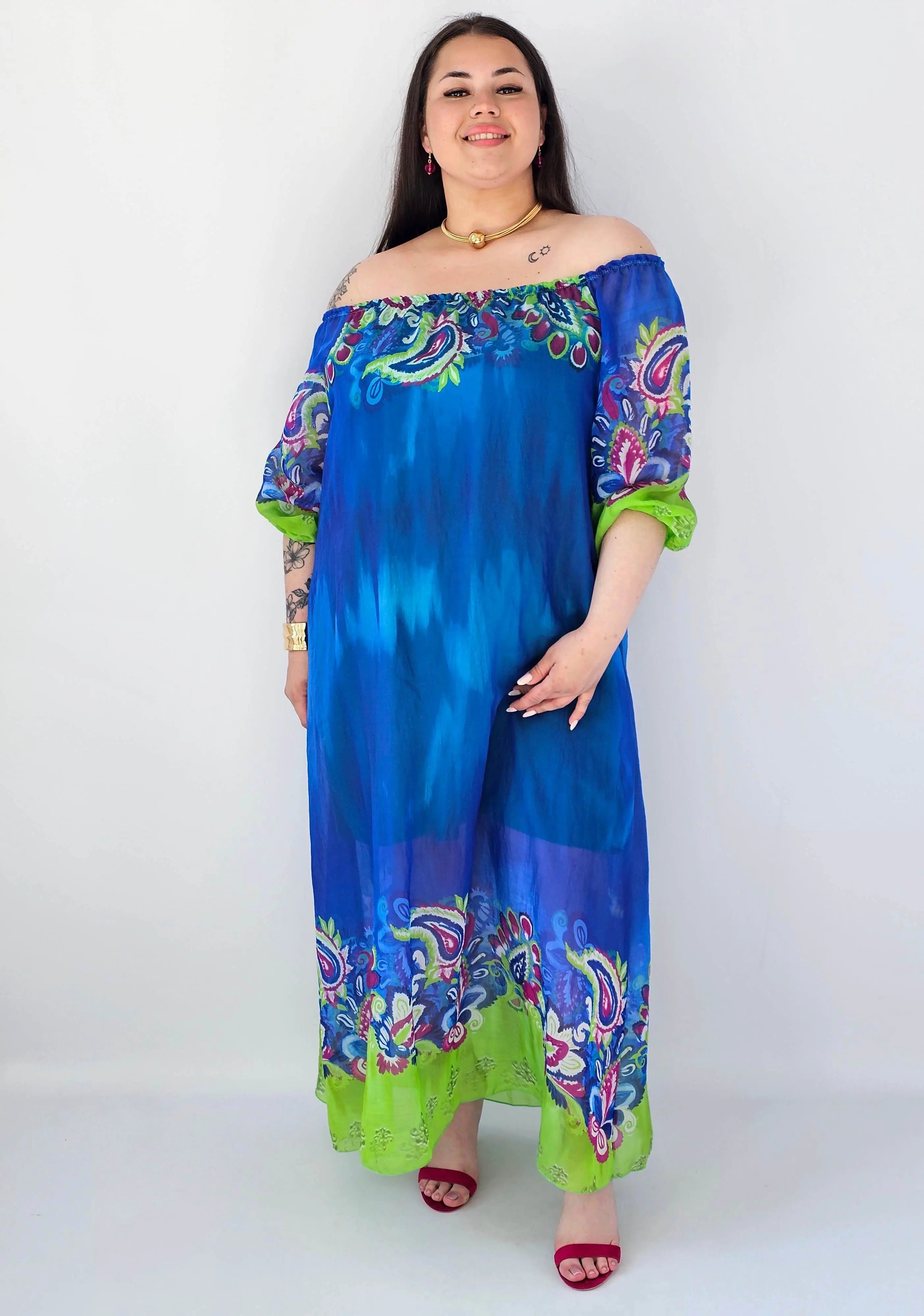 Sukienka plus size maxi niebieska z printem – zwiewna sukienka XXL Stylowa XL