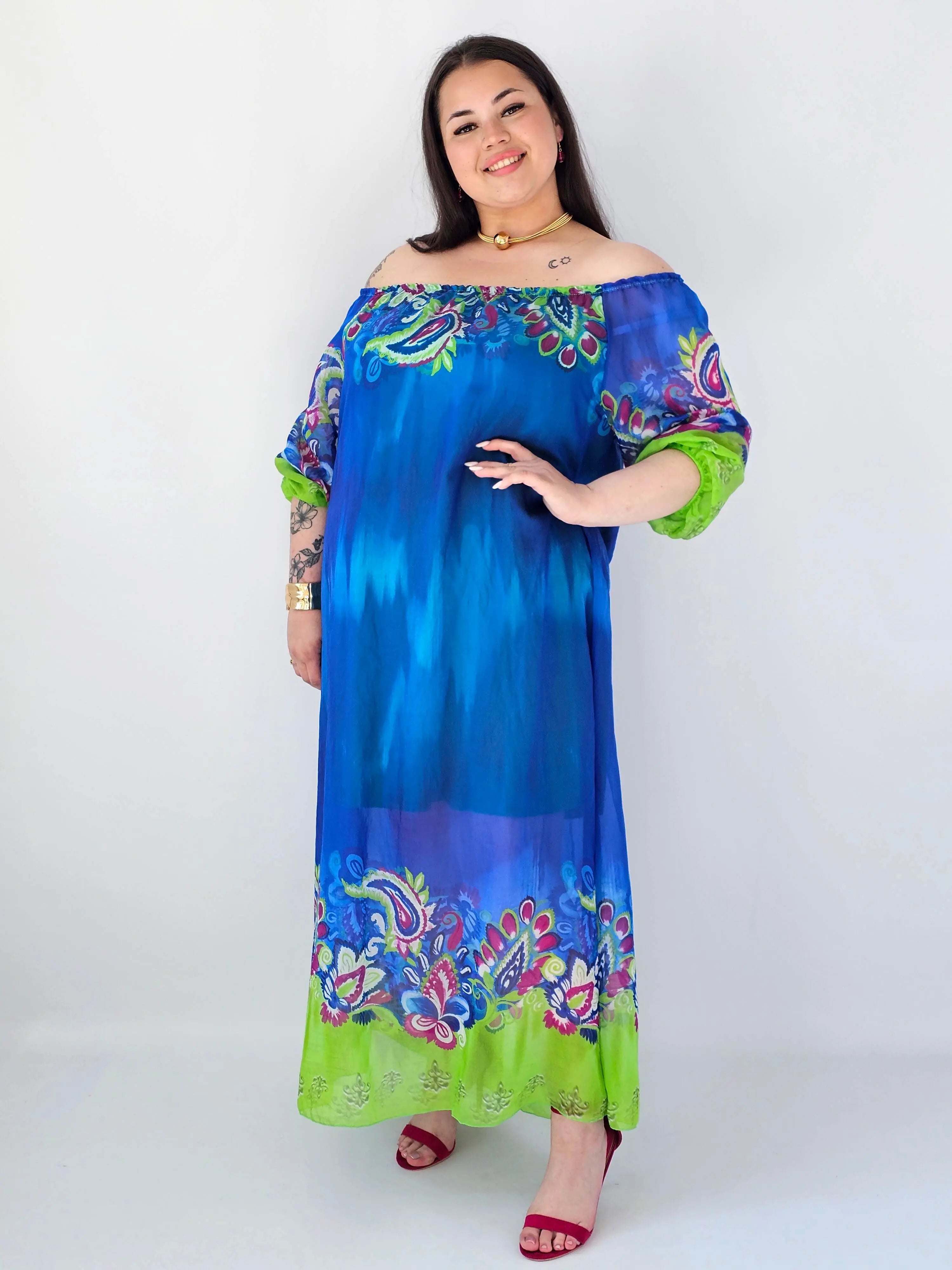 Sukienka plus size maxi niebieska z printem – zwiewna sukienka XXL Stylowa XL