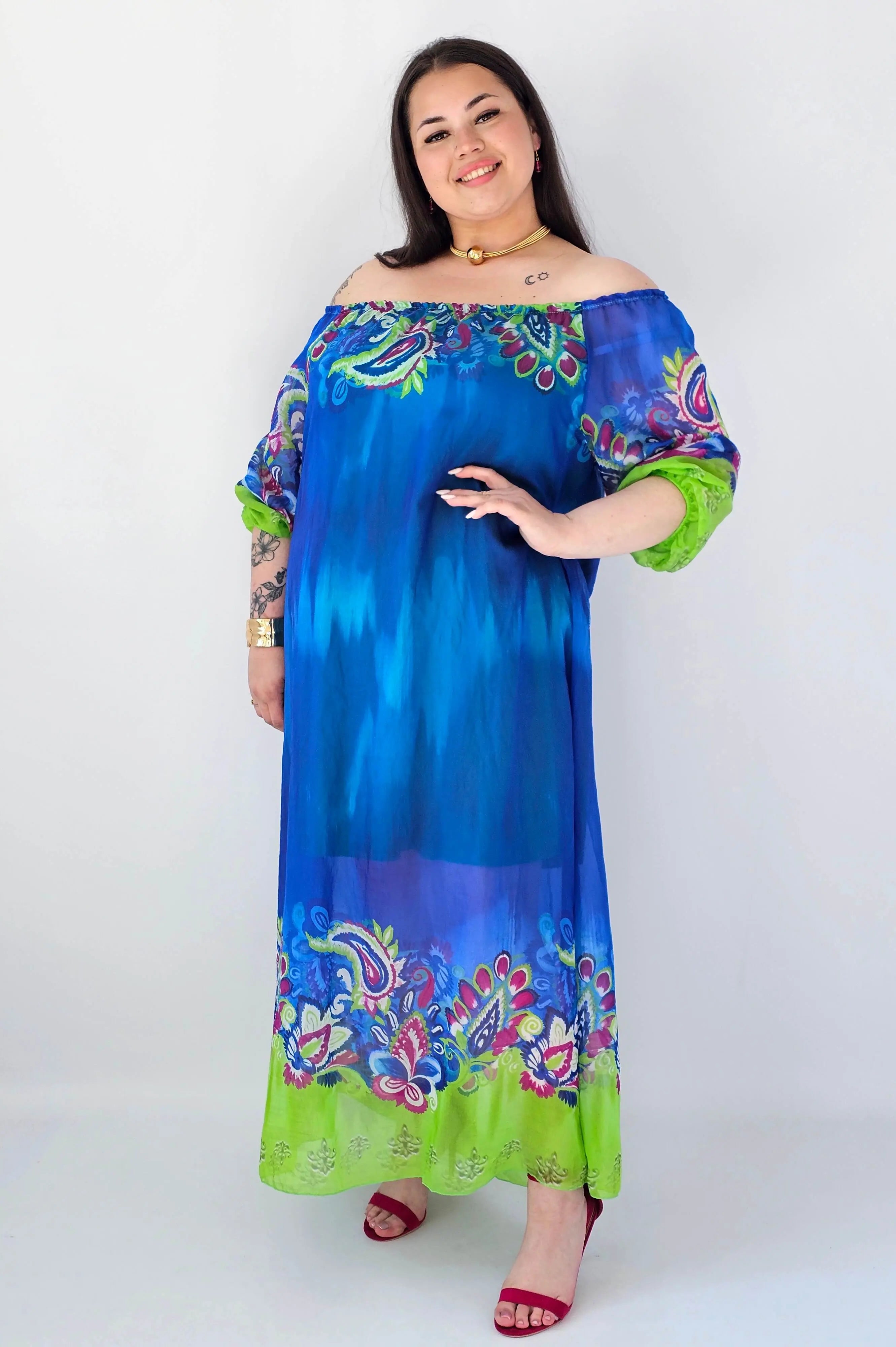 Sukienka plus size maxi niebieska z printem – zwiewna sukienka XXL Stylowa XL