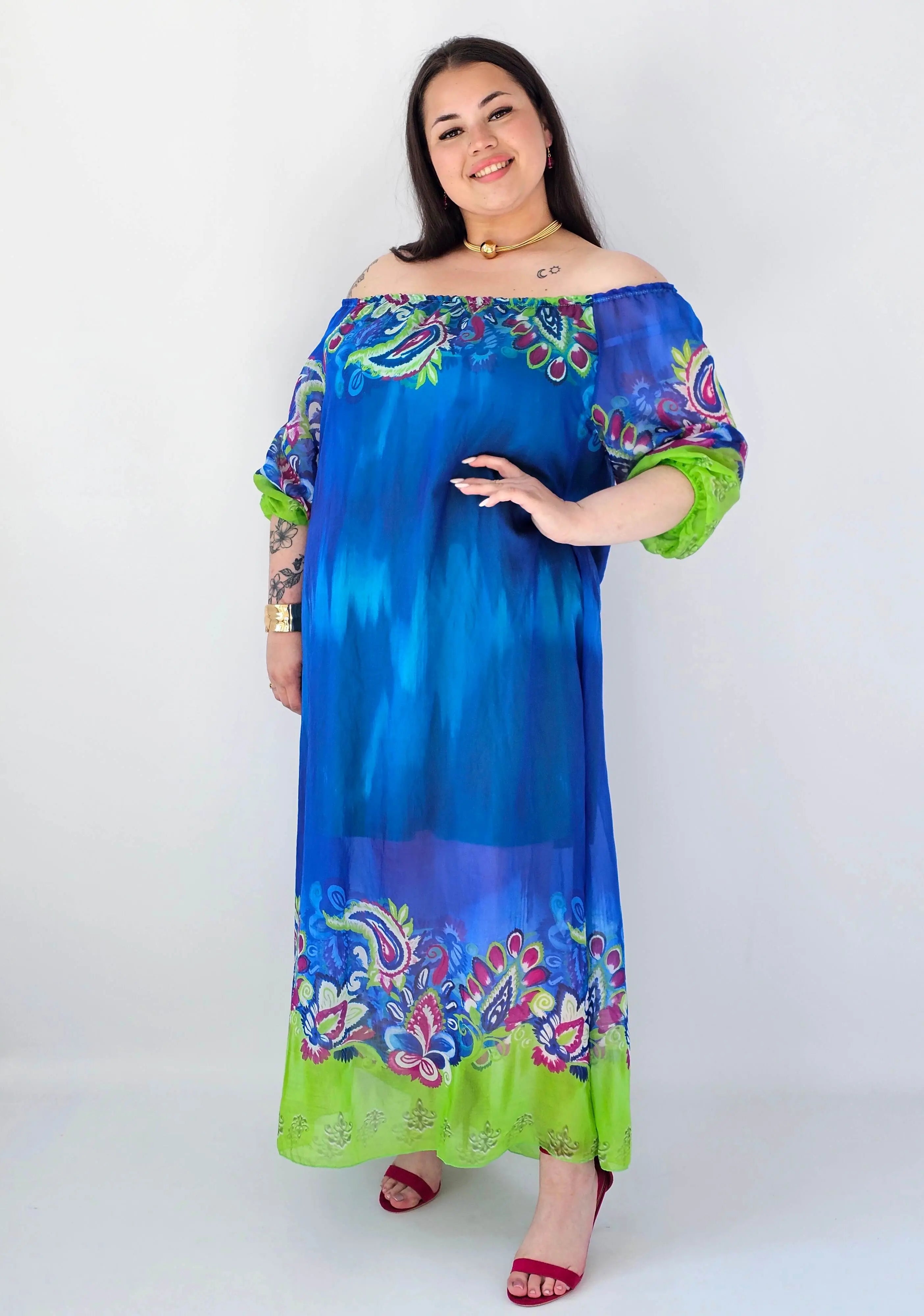 Sukienka plus size maxi niebieska z printem – zwiewna sukienka XXL Stylowa XL