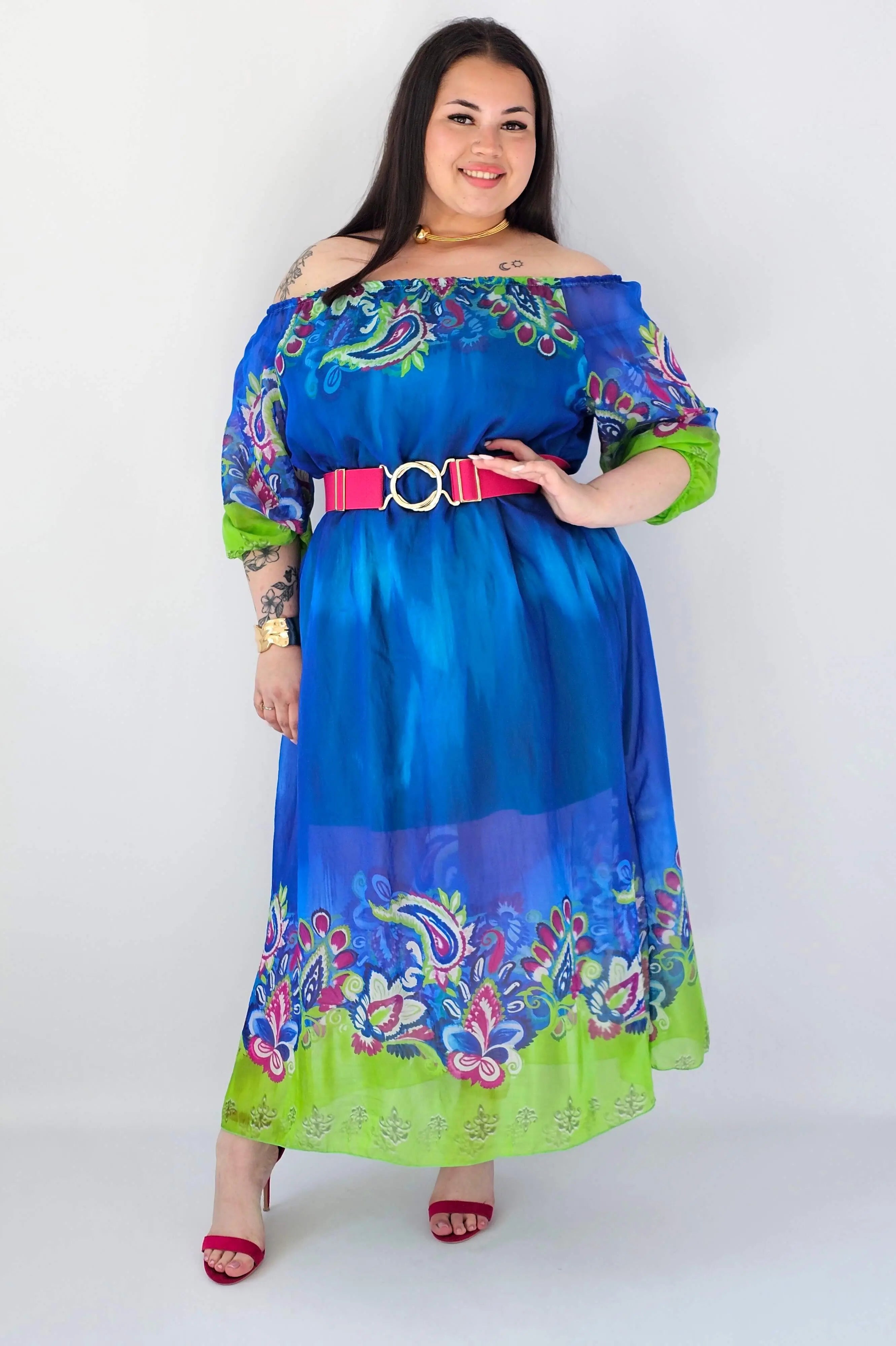 Sukienka plus size maxi niebieska z printem – zwiewna sukienka XXL Stylowa XL