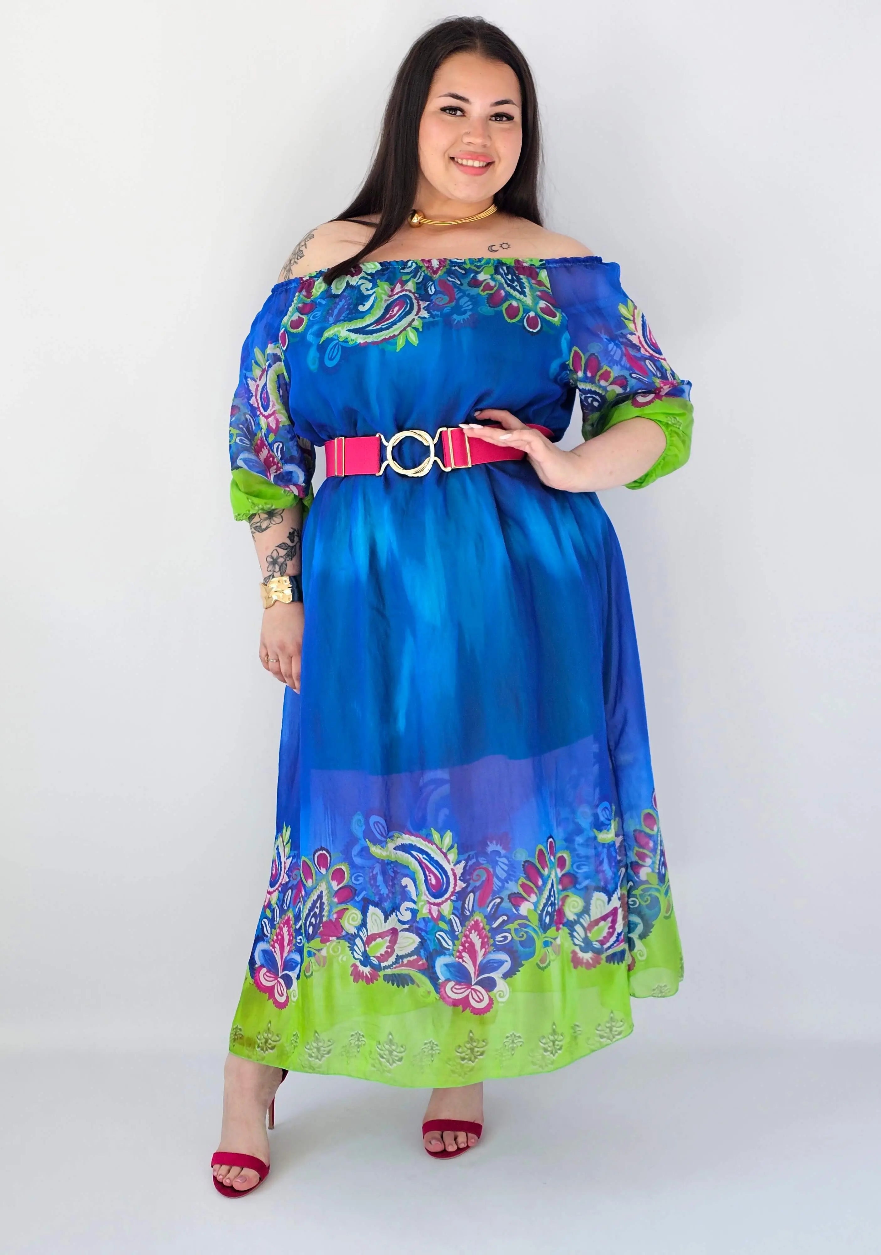 Sukienka plus size maxi niebieska z printem – zwiewna sukienka XXL Stylowa XL