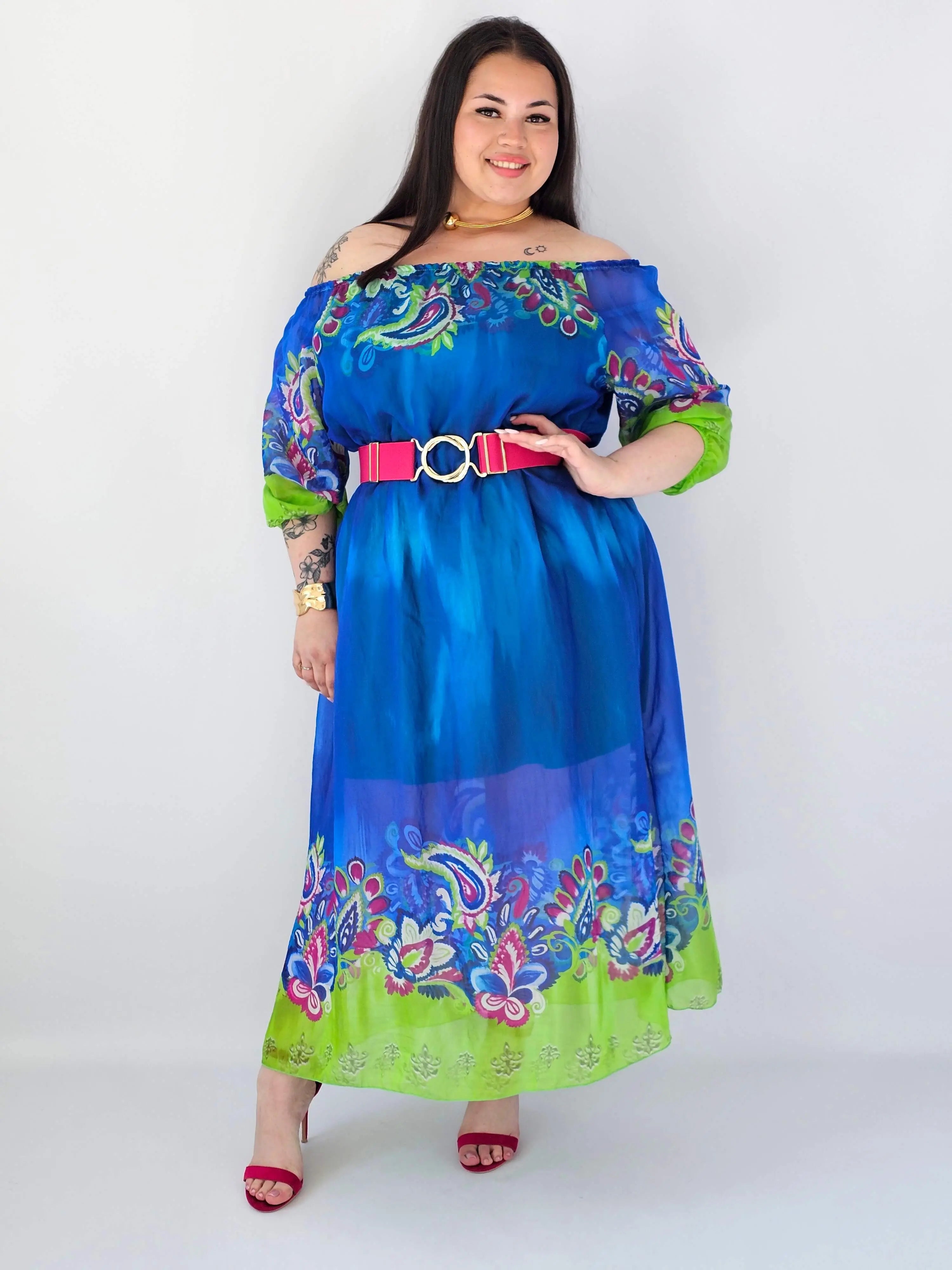Sukienka plus size maxi niebieska z printem – zwiewna sukienka XXL Stylowa XL