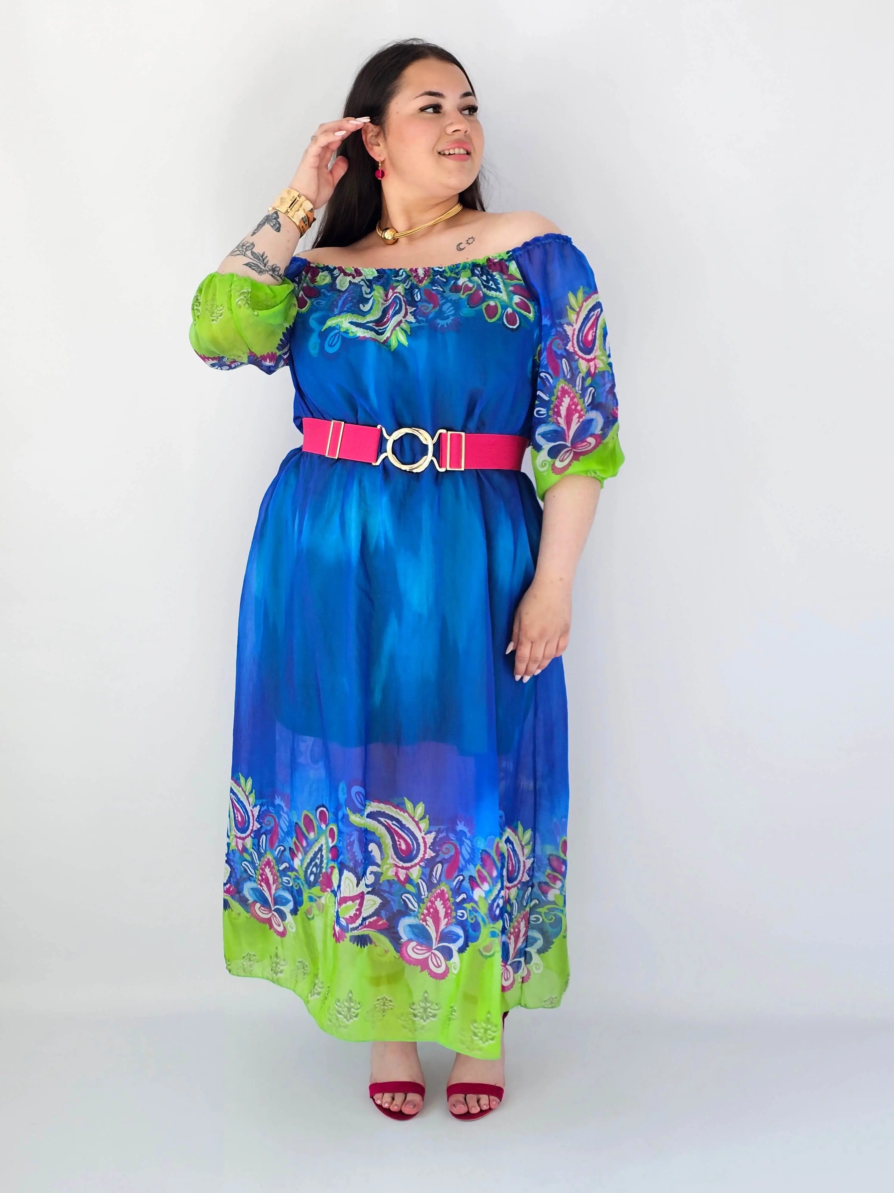Sukienka plus size maxi niebieska z printem – zwiewna sukienka XXL Stylowa XL