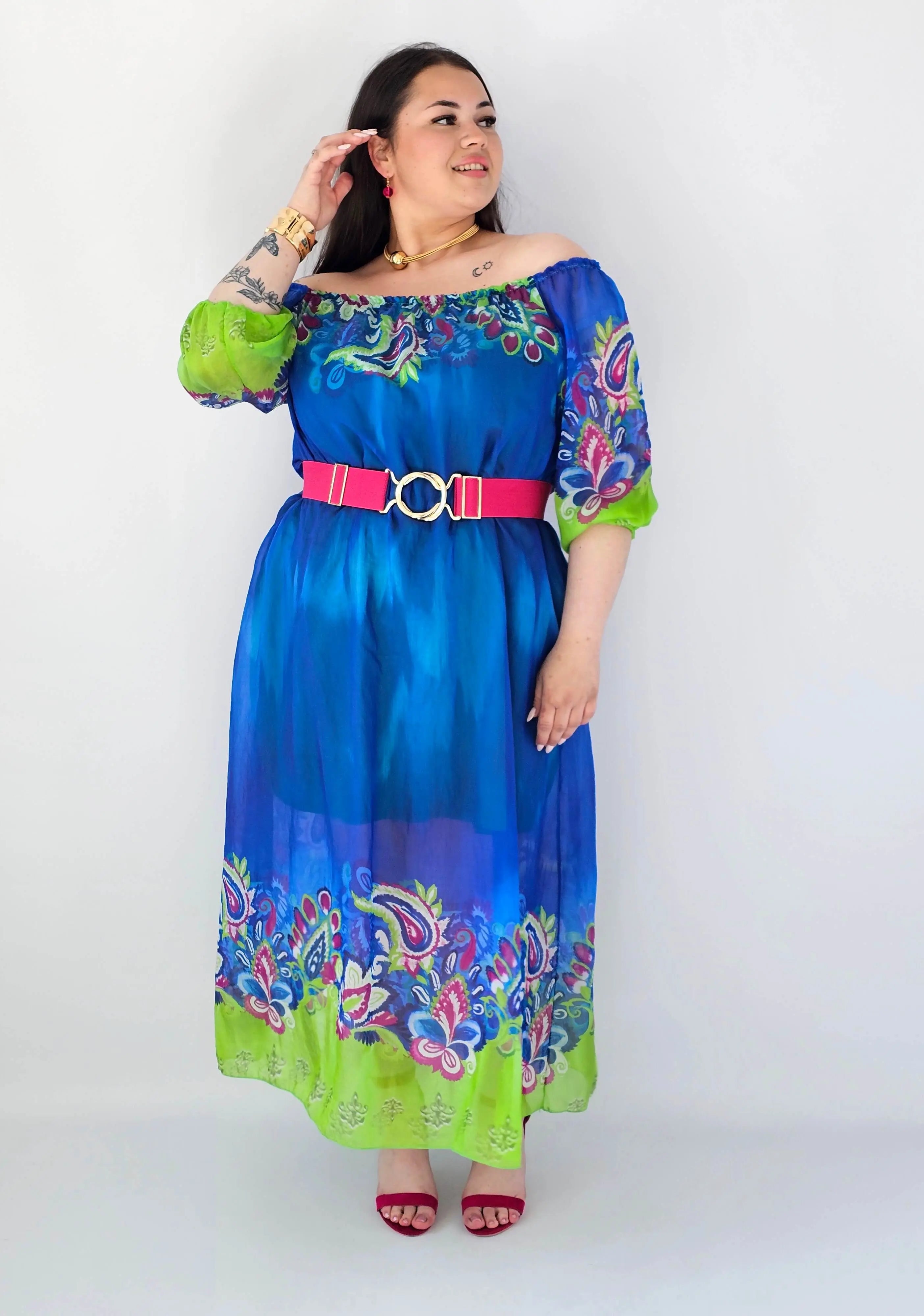 Sukienka plus size maxi niebieska z printem – zwiewna sukienka XXL Stylowa XL