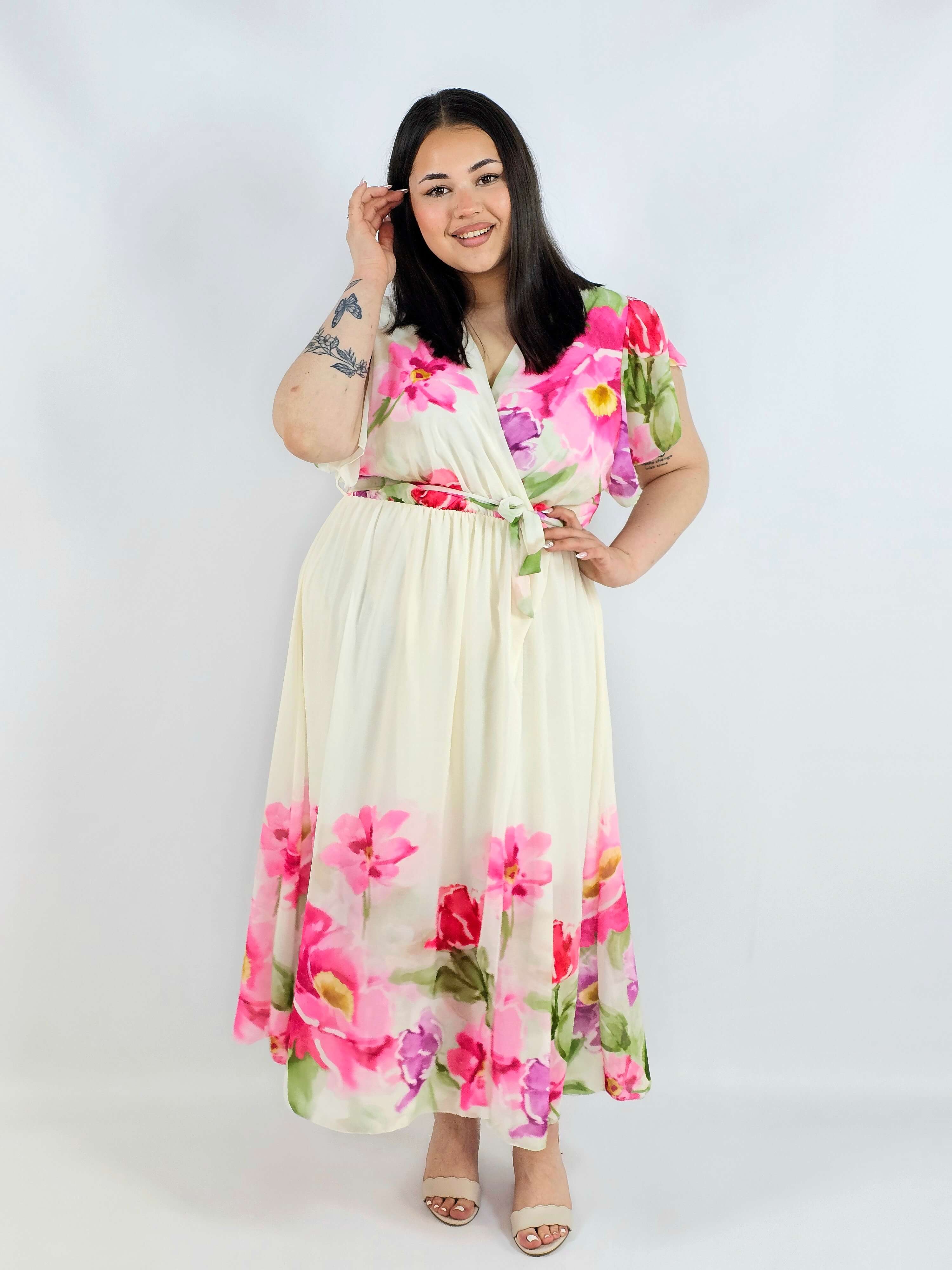 Sukienka plus size maxi w kwiaty XXL – idealna na komunię i wesele Stylowa XL