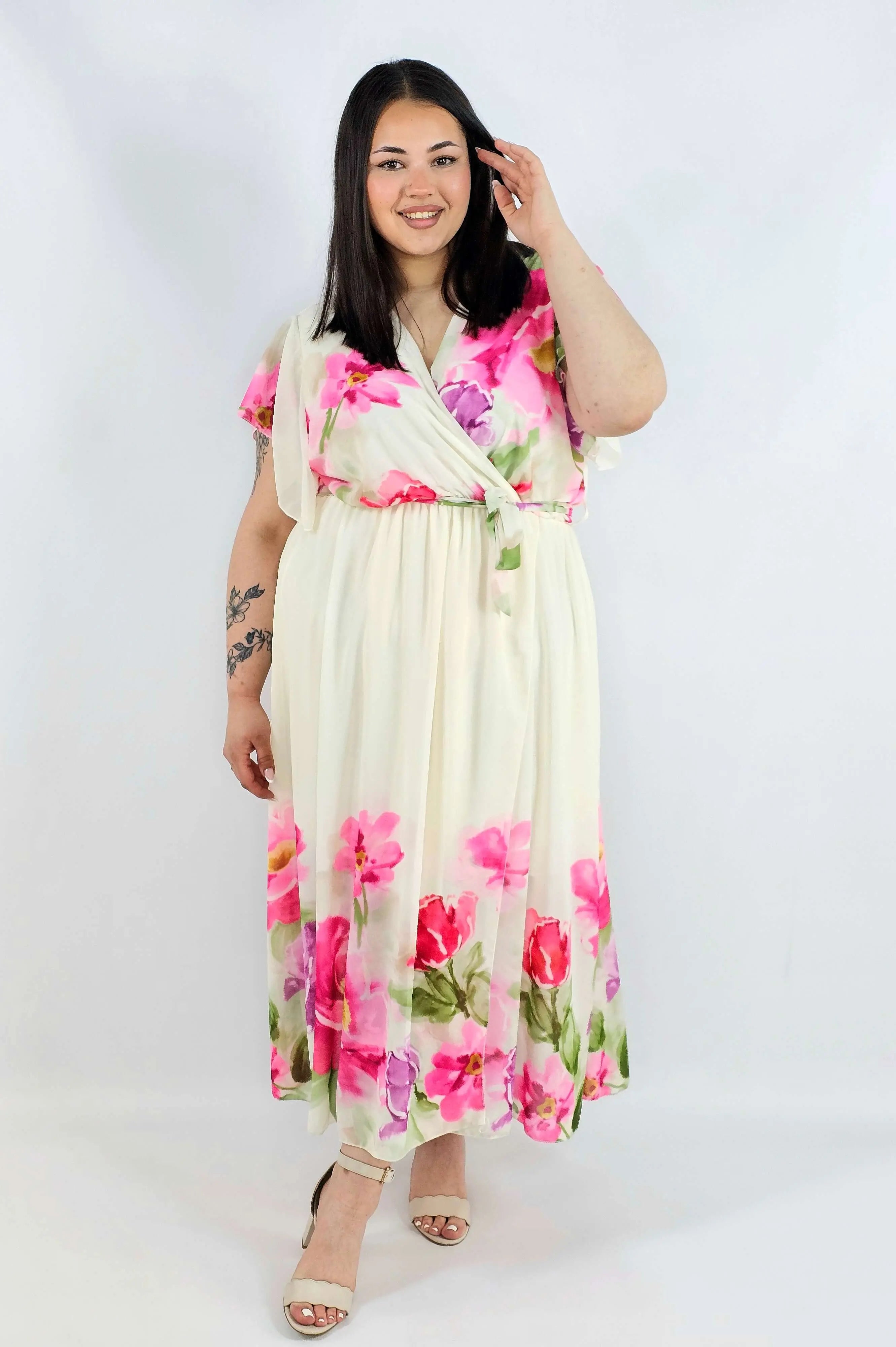 Sukienka plus size maxi w kwiaty XXL – idealna na komunię i wesele Stylowa XL