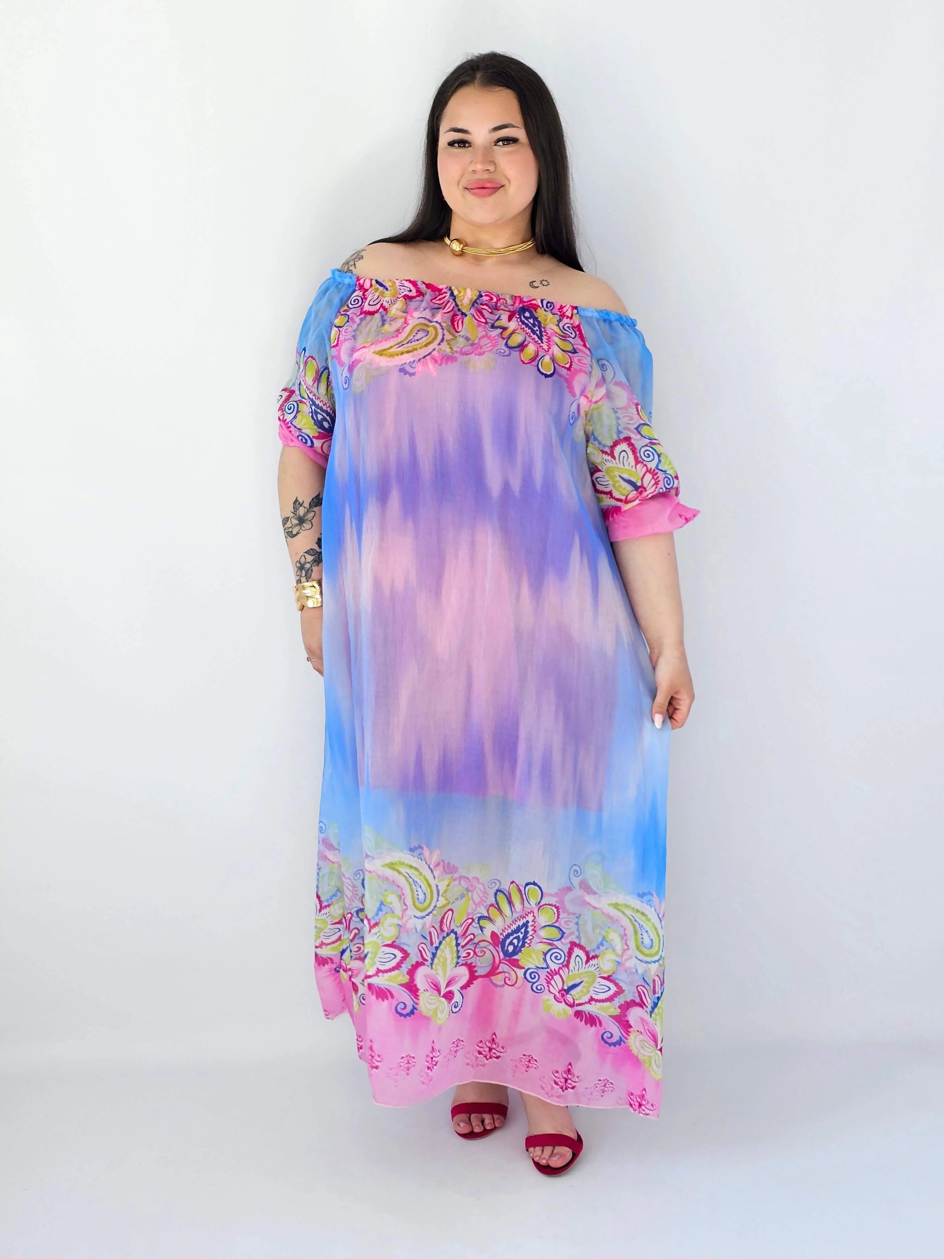 Sukienka plus size maxi w pastelowych odcieniach z etnicznym wzorem Stylowa XL
