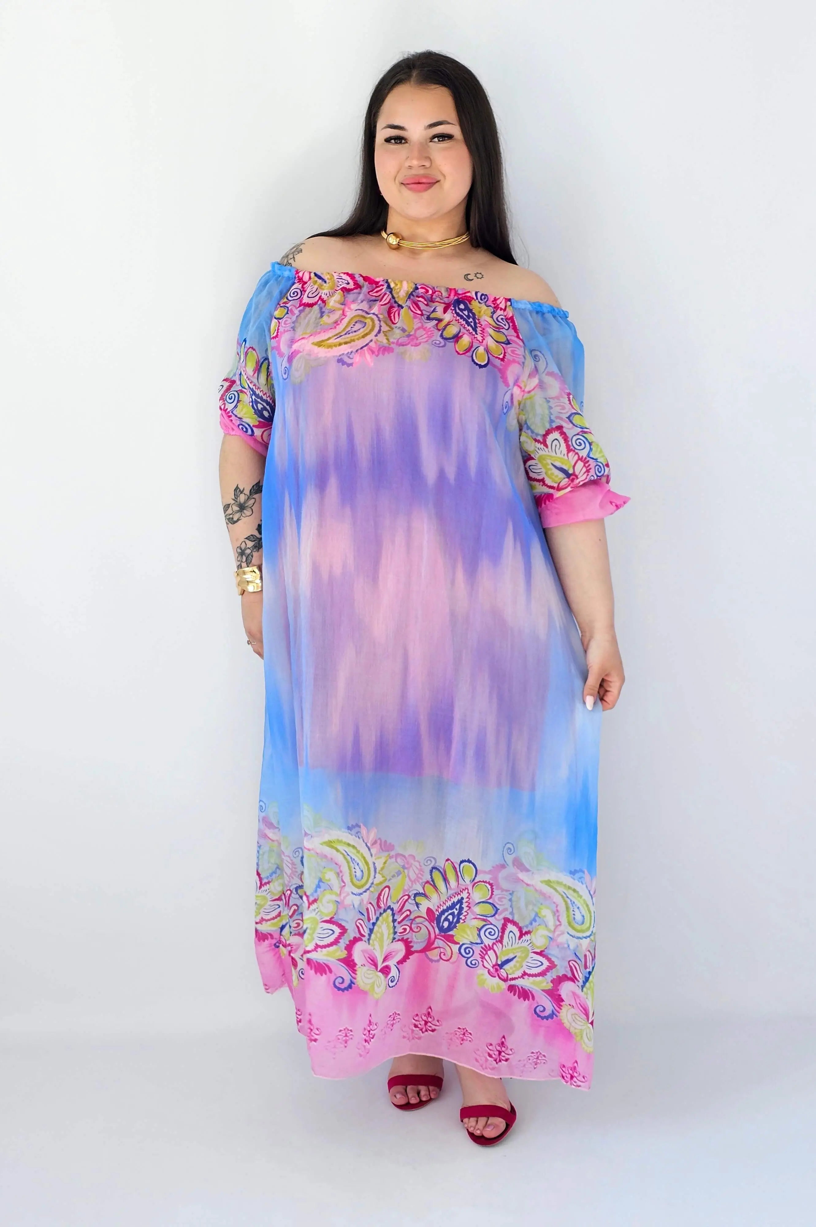 Sukienka plus size maxi w pastelowych odcieniach z etnicznym wzorem Stylowa XL