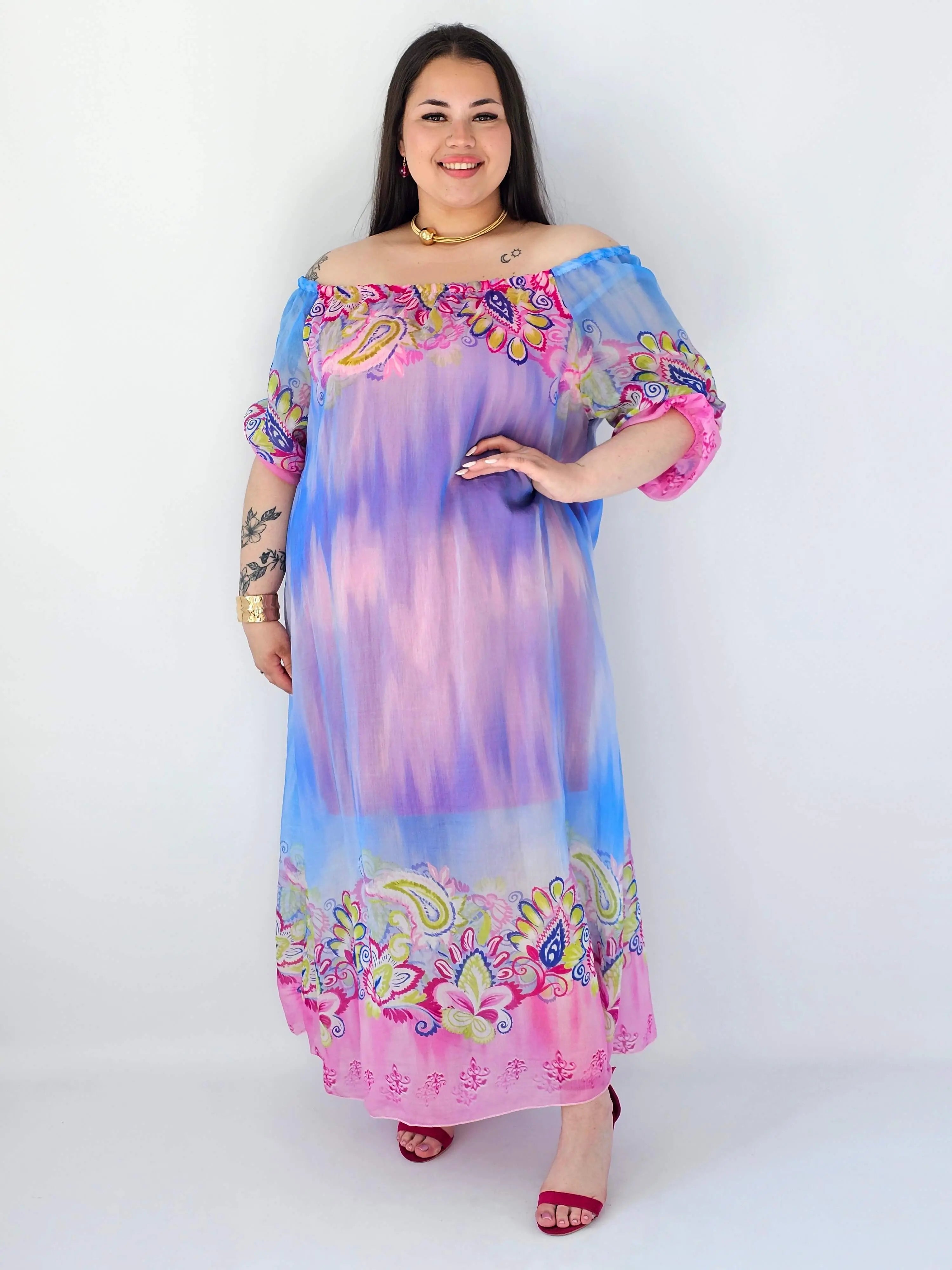 Sukienka plus size maxi w pastelowych odcieniach z etnicznym wzorem Stylowa XL