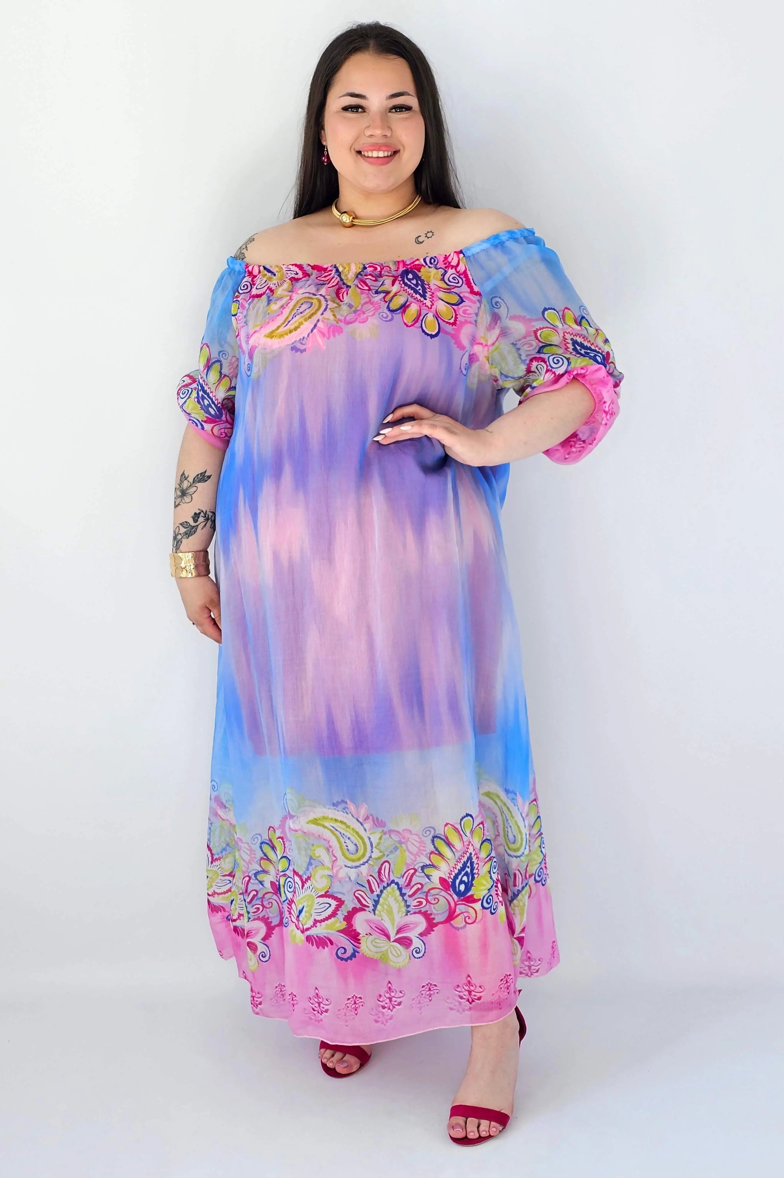Sukienka plus size maxi w pastelowych odcieniach z etnicznym wzorem Stylowa XL
