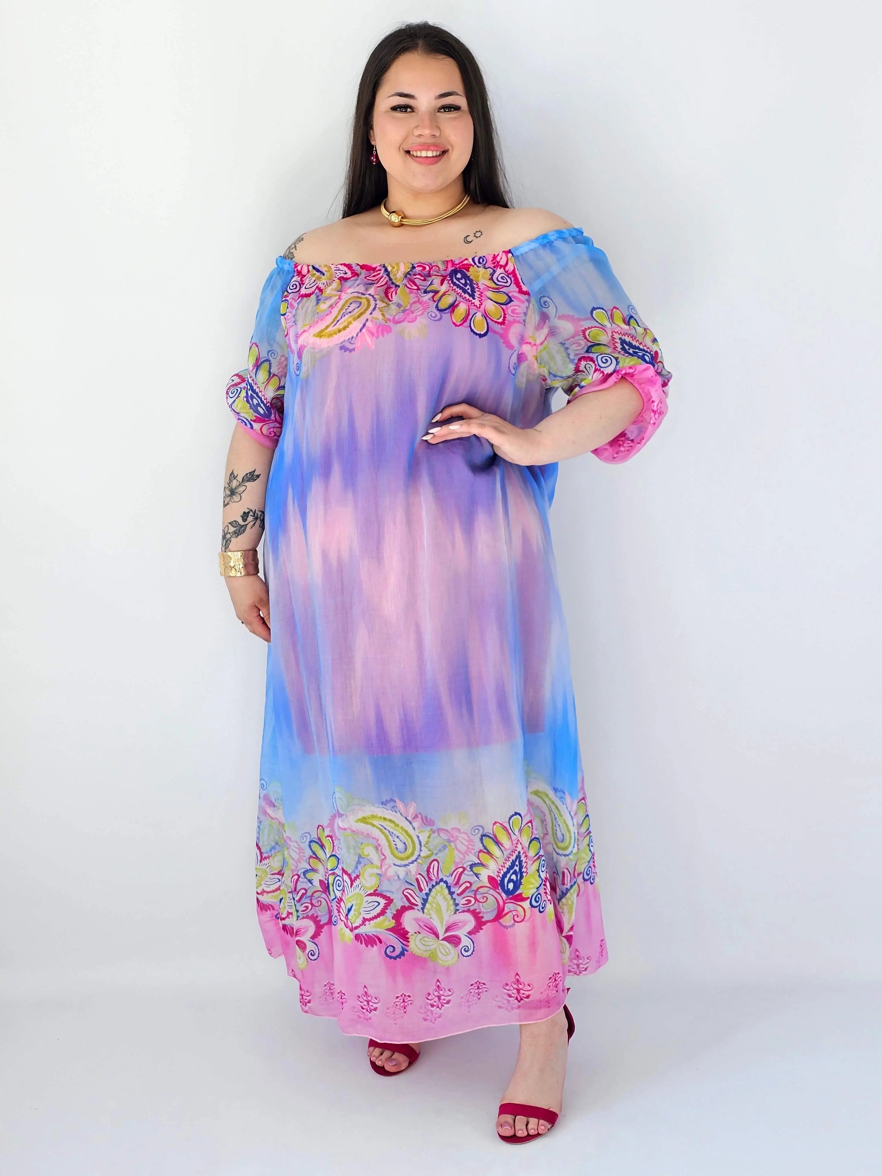 Sukienka plus size maxi w pastelowych odcieniach z etnicznym wzorem Stylowa XL