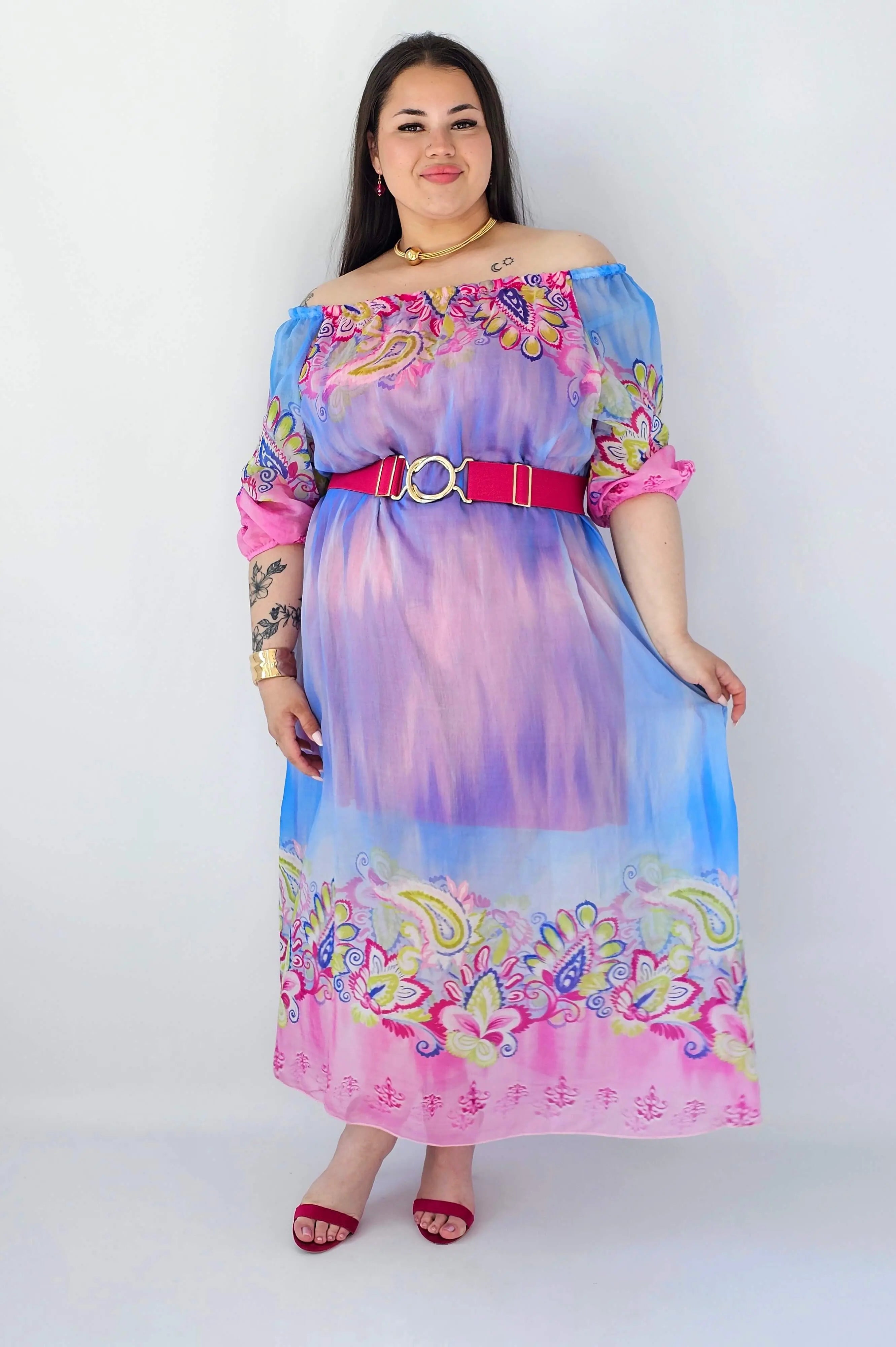 Sukienka plus size maxi w pastelowych odcieniach z etnicznym wzorem Stylowa XL