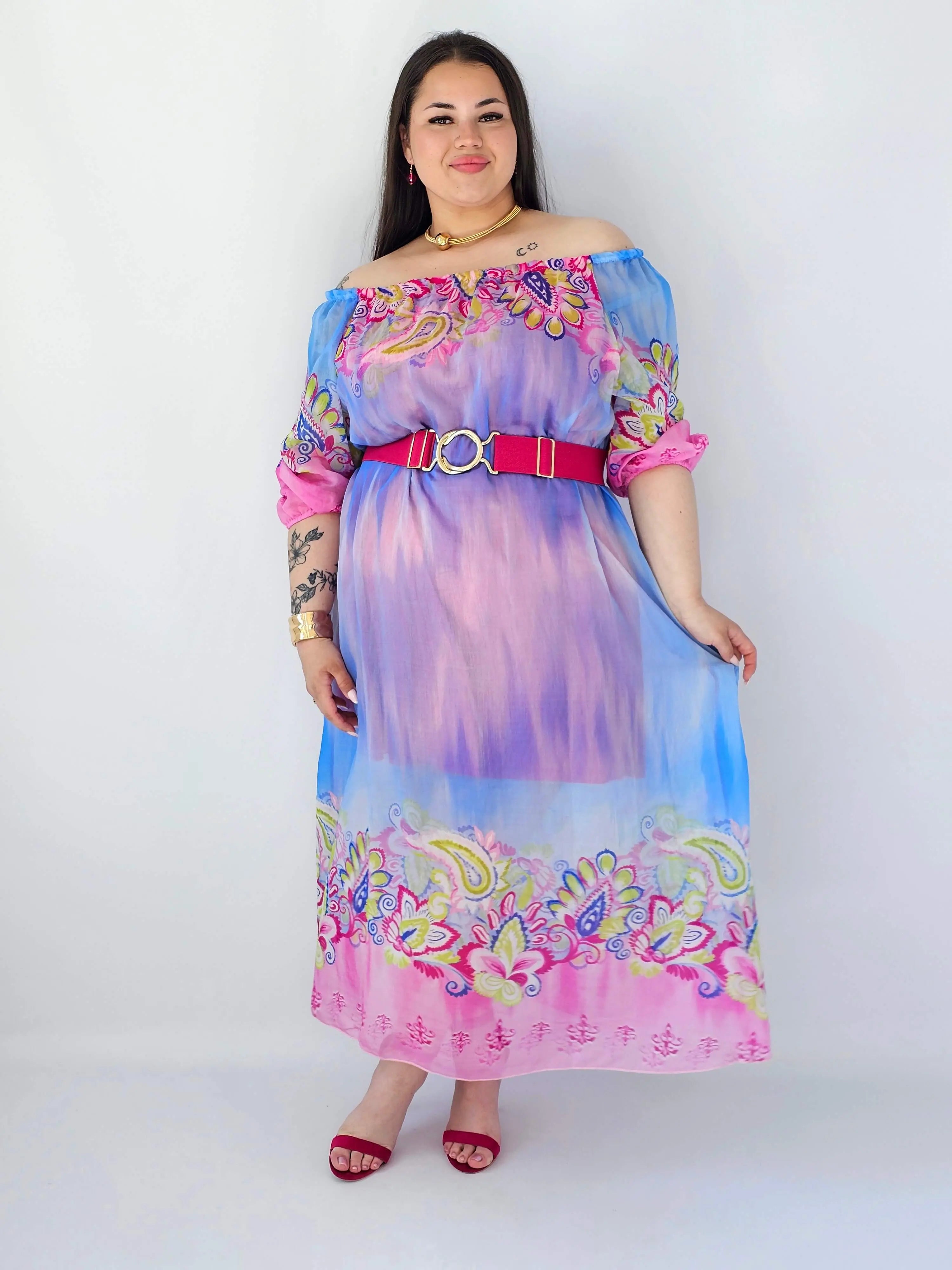 Sukienka plus size maxi w pastelowych odcieniach z etnicznym wzorem Stylowa XL