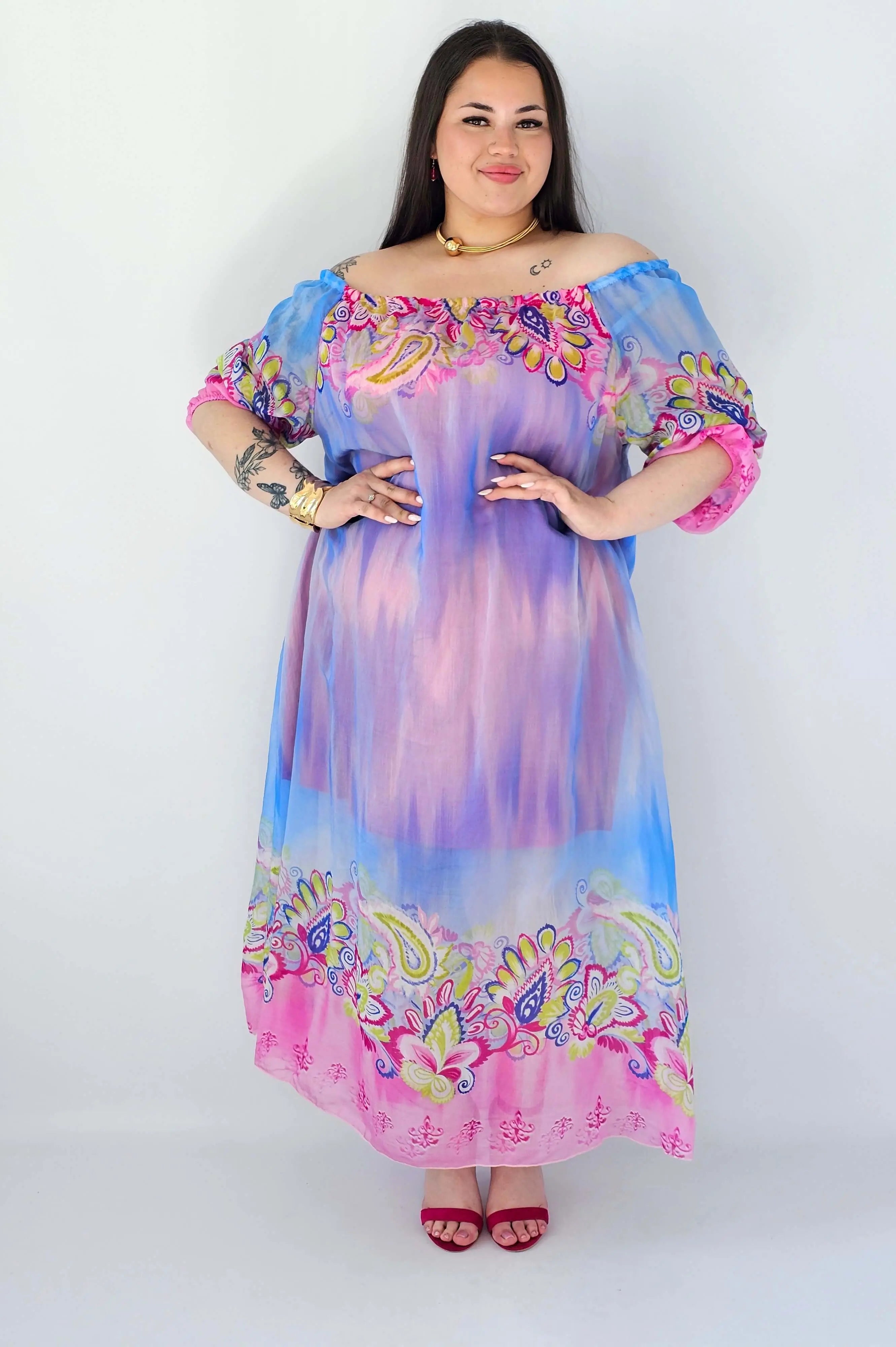 Sukienka plus size maxi w pastelowych odcieniach z etnicznym wzorem Stylowa XL