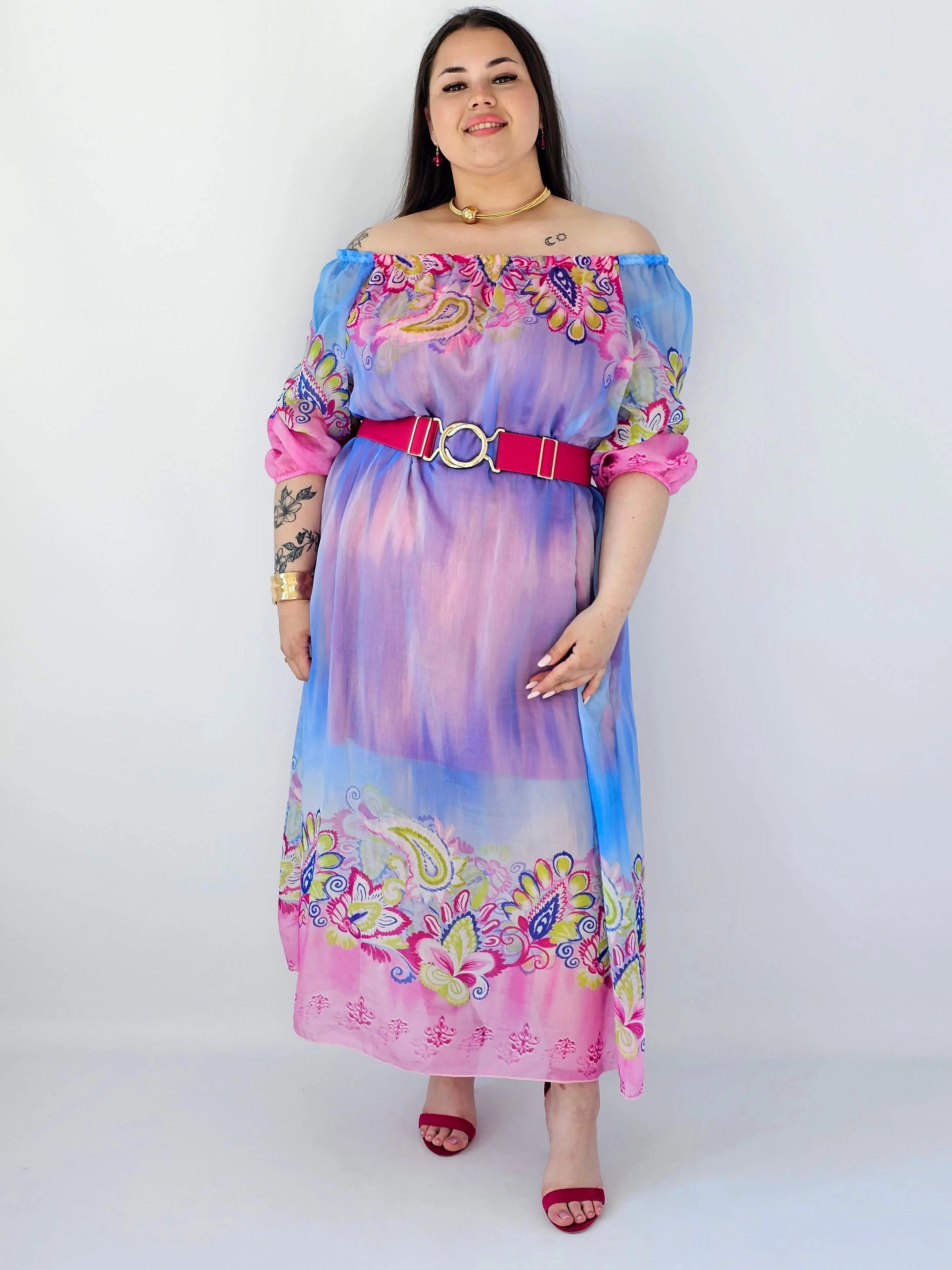 Sukienka plus size maxi w pastelowych odcieniach z etnicznym wzorem Stylowa XL