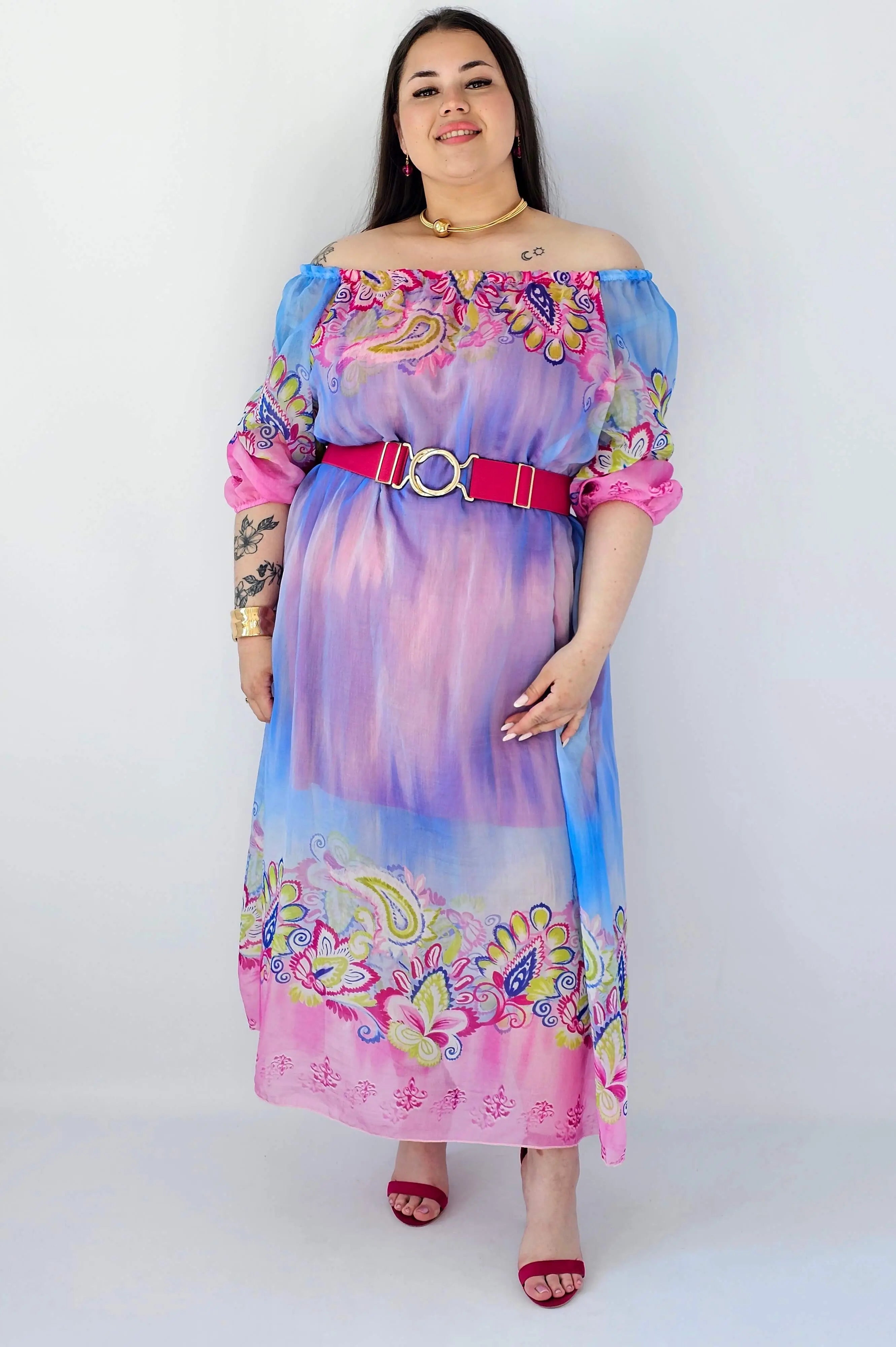 Sukienka plus size maxi w pastelowych odcieniach z etnicznym wzorem Stylowa XL