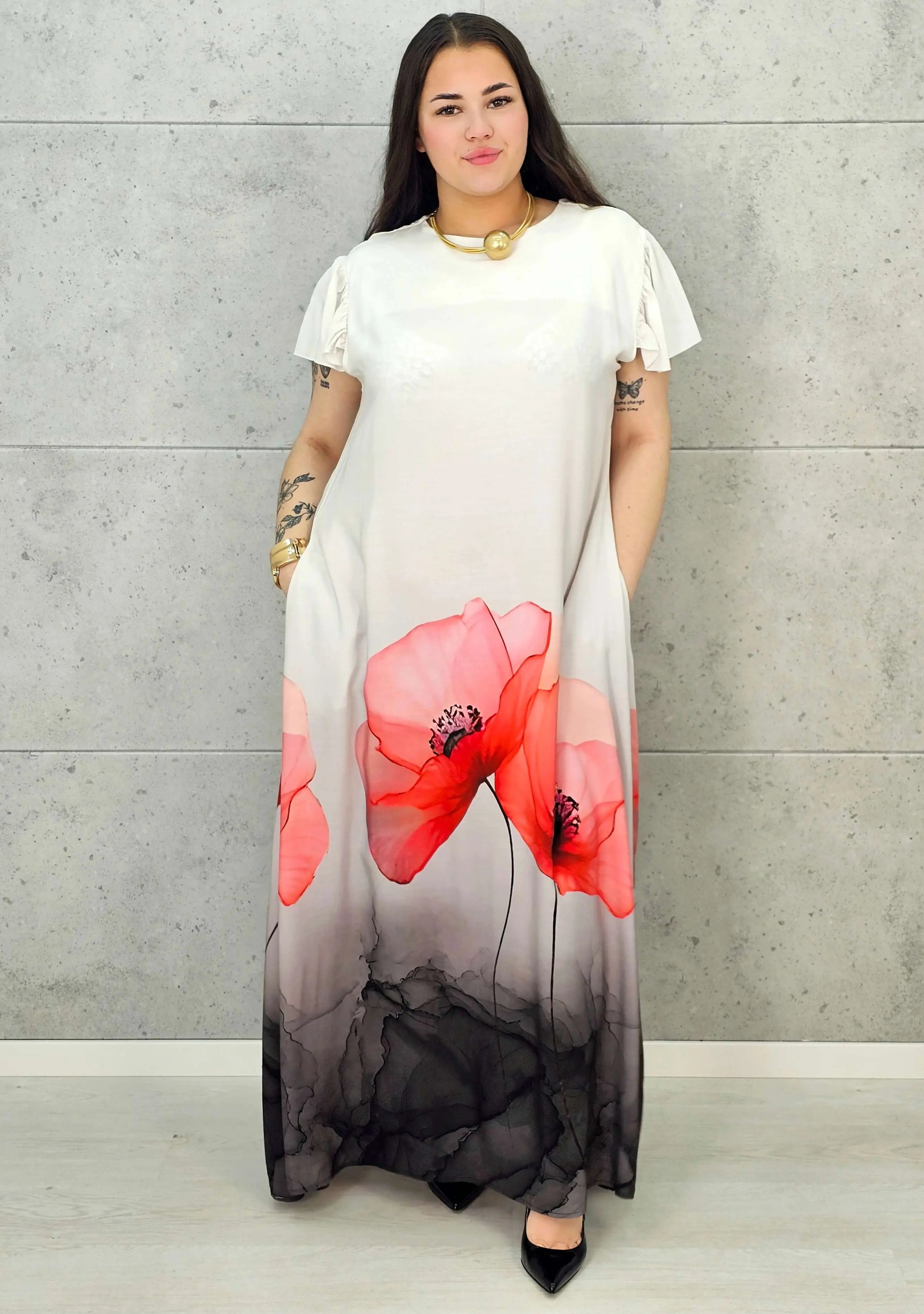 Sukienka plus size maxi z malarskim dołem – elegancka propozycja XXL Stylowa XL