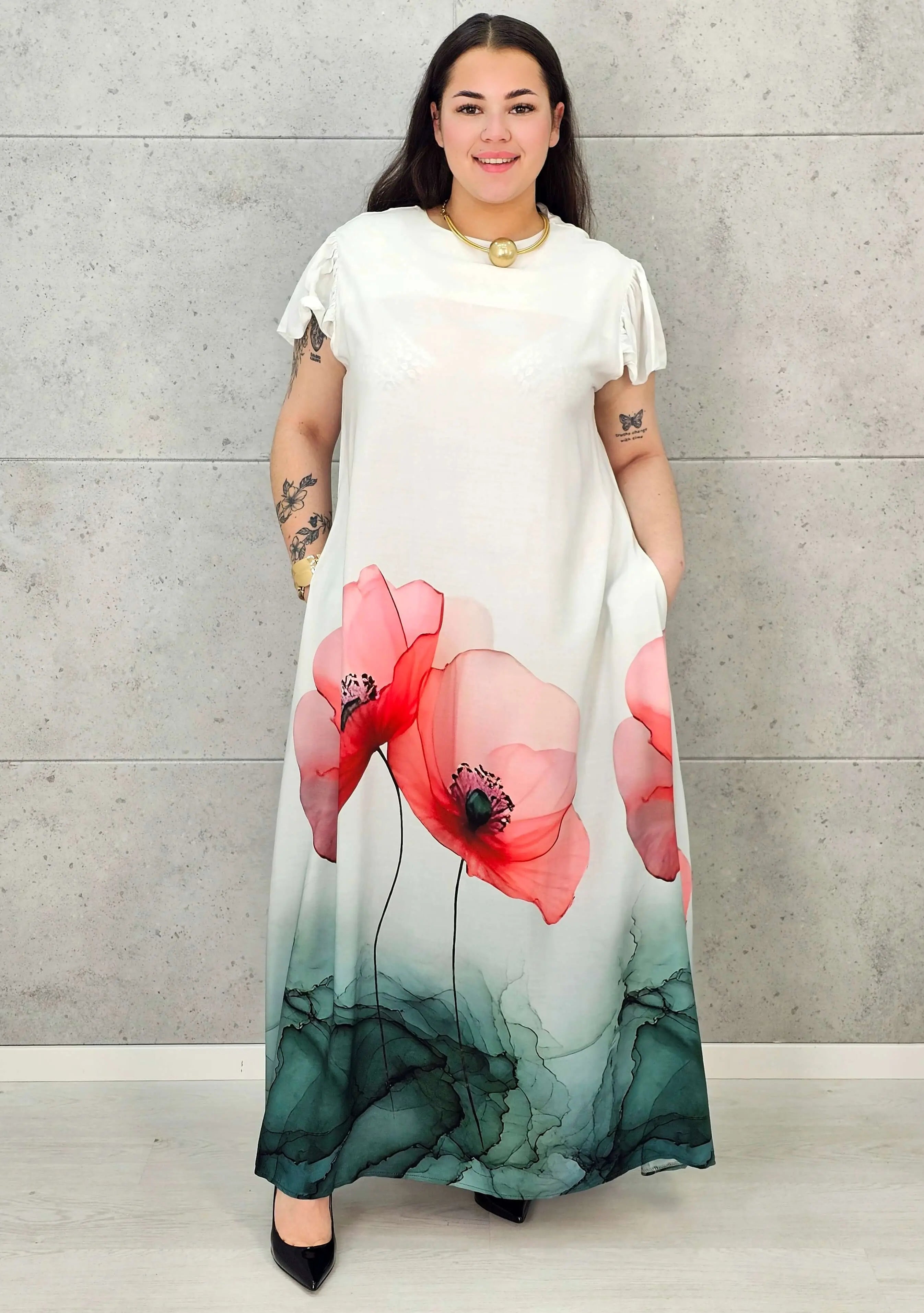 Sukienka plus size maxi z malarskim dołem – elegancka propozycja XXL Stylowa XL