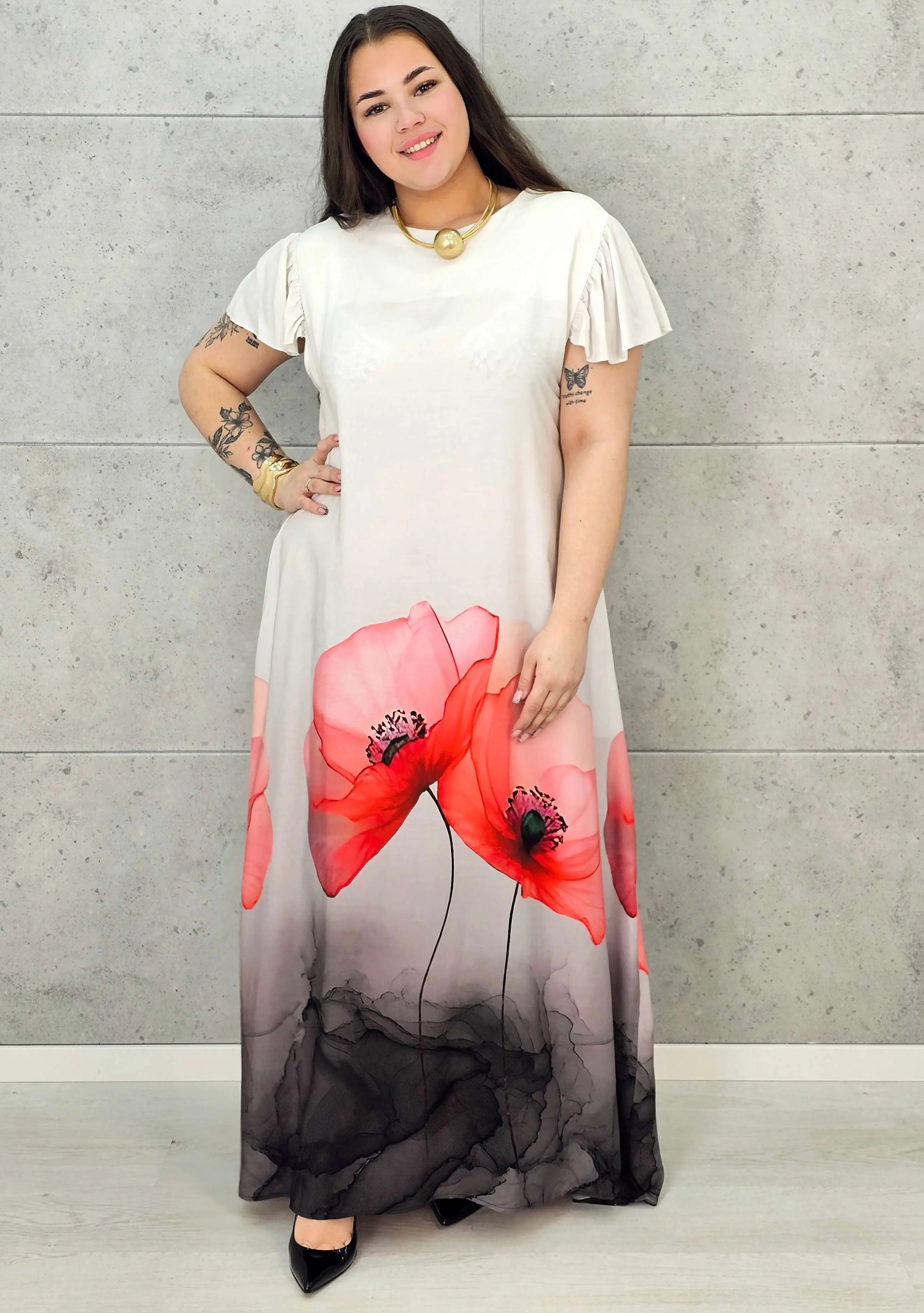 Sukienka plus size maxi z malarskim dołem – elegancka propozycja XXL Stylowa XL