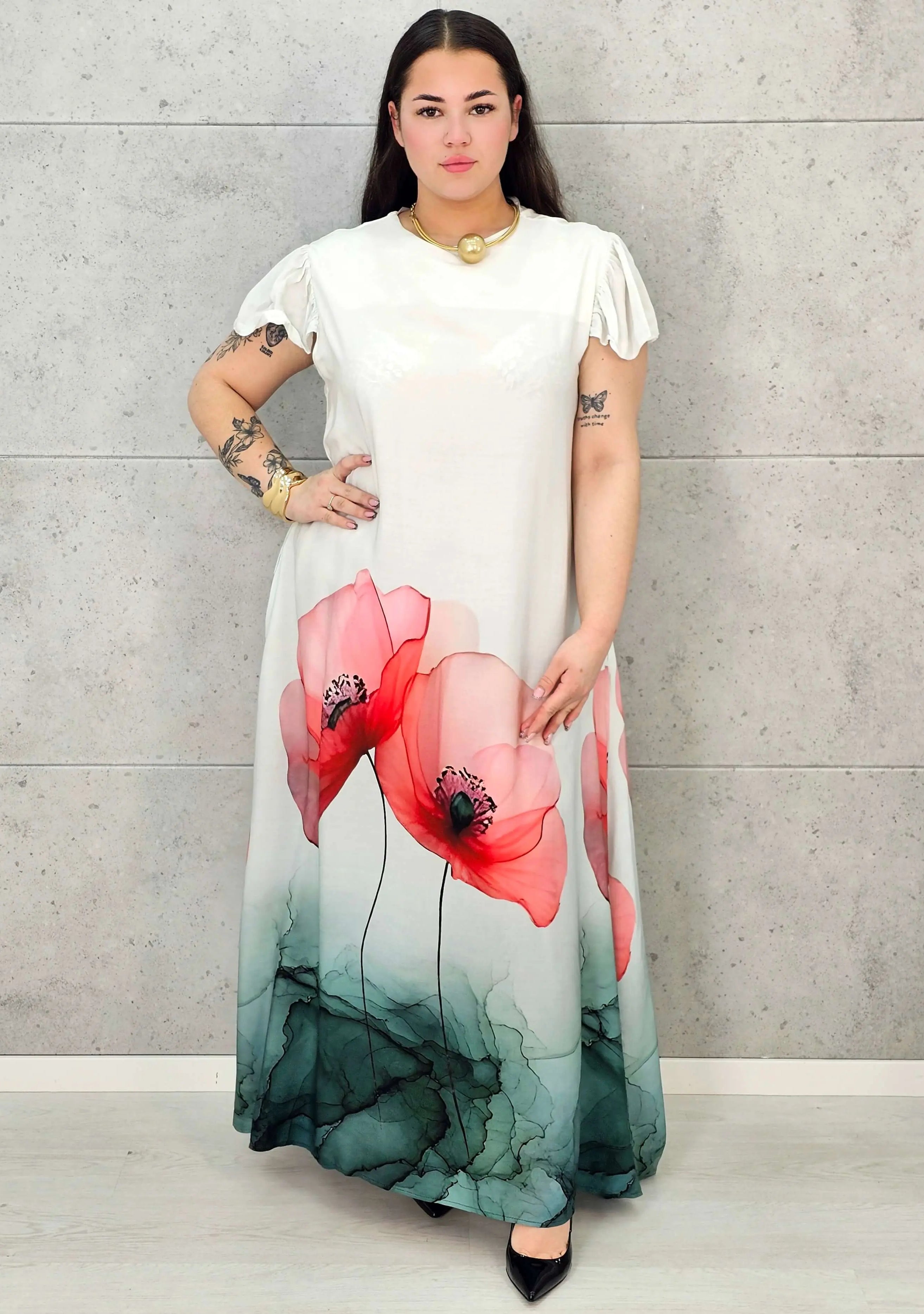 Sukienka plus size maxi z malarskim dołem – elegancka propozycja XXL Stylowa XL