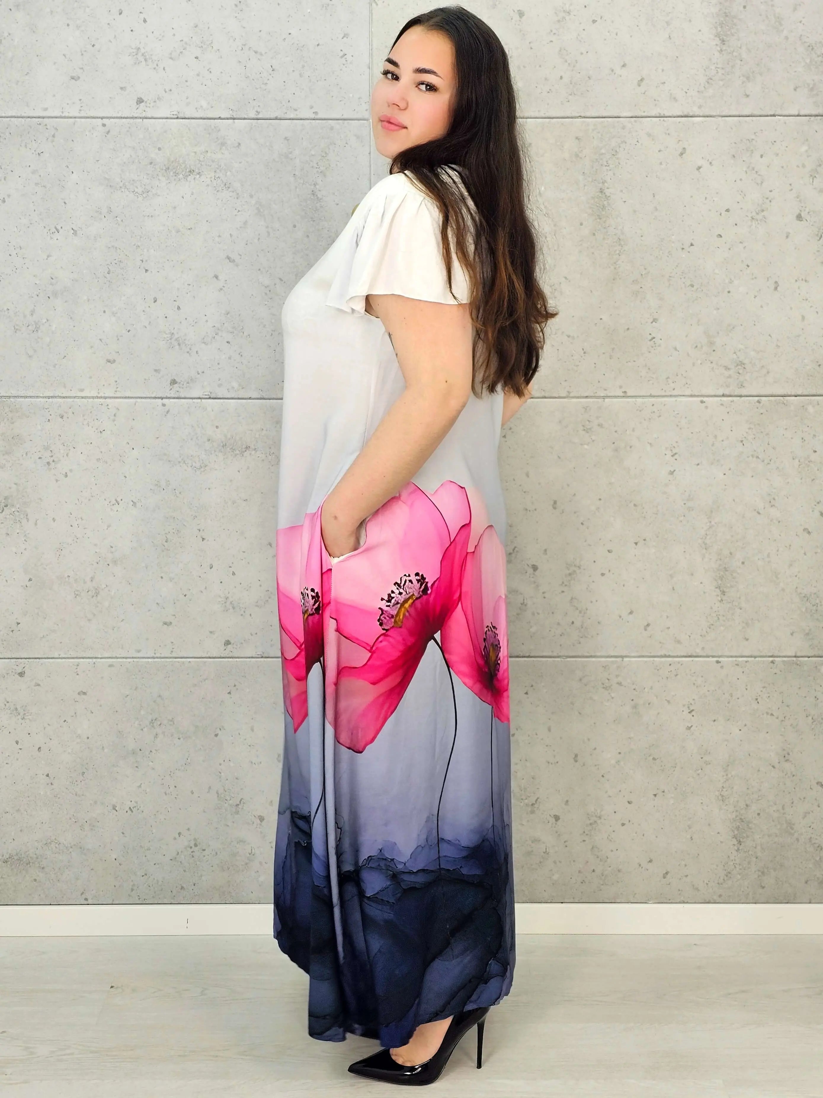 Sukienka plus size maxi z malarskim dołem – elegancka propozycja XXL Stylowa XL