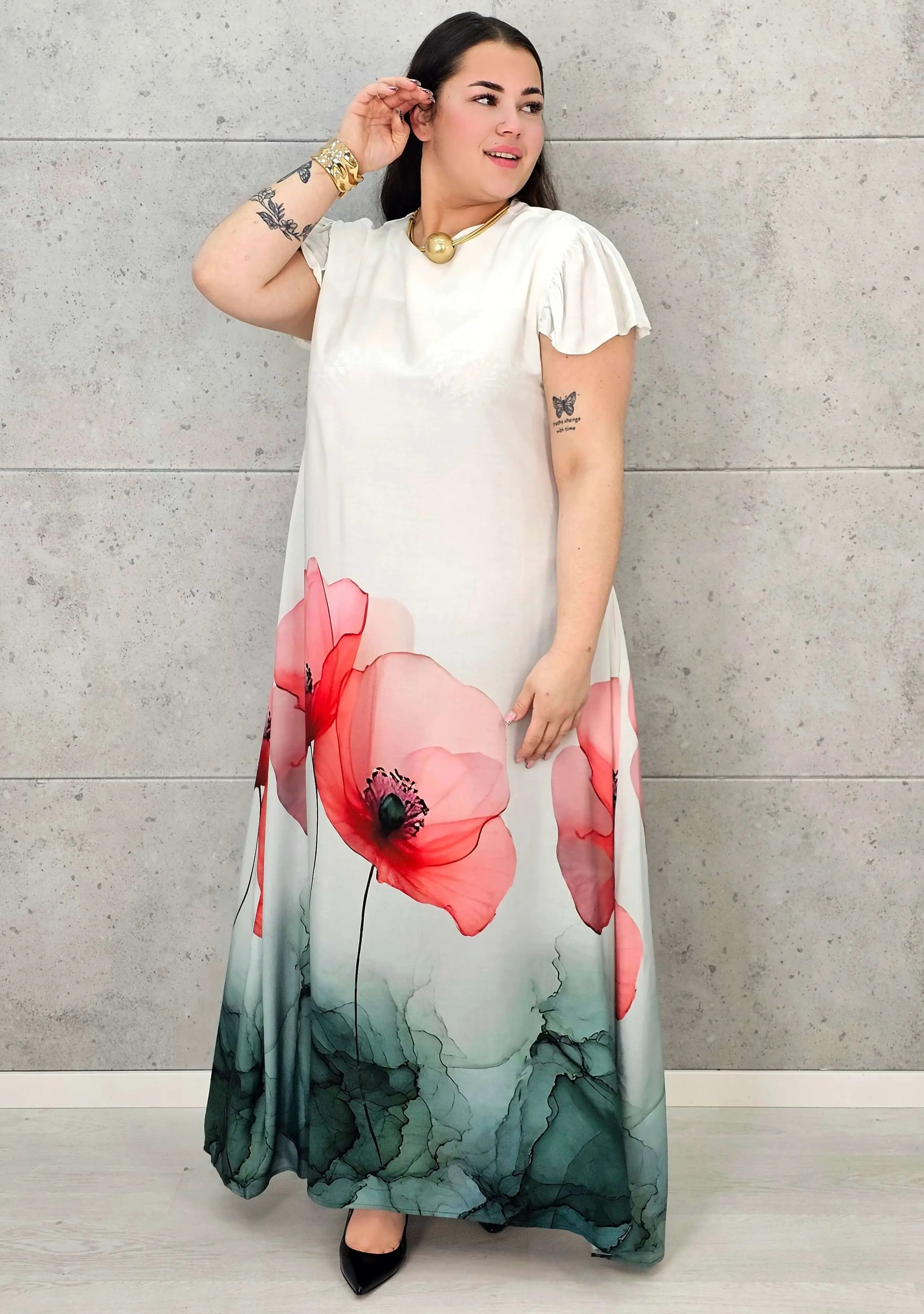 Sukienka plus size maxi z malarskim dołem – elegancka propozycja XXL Stylowa XL