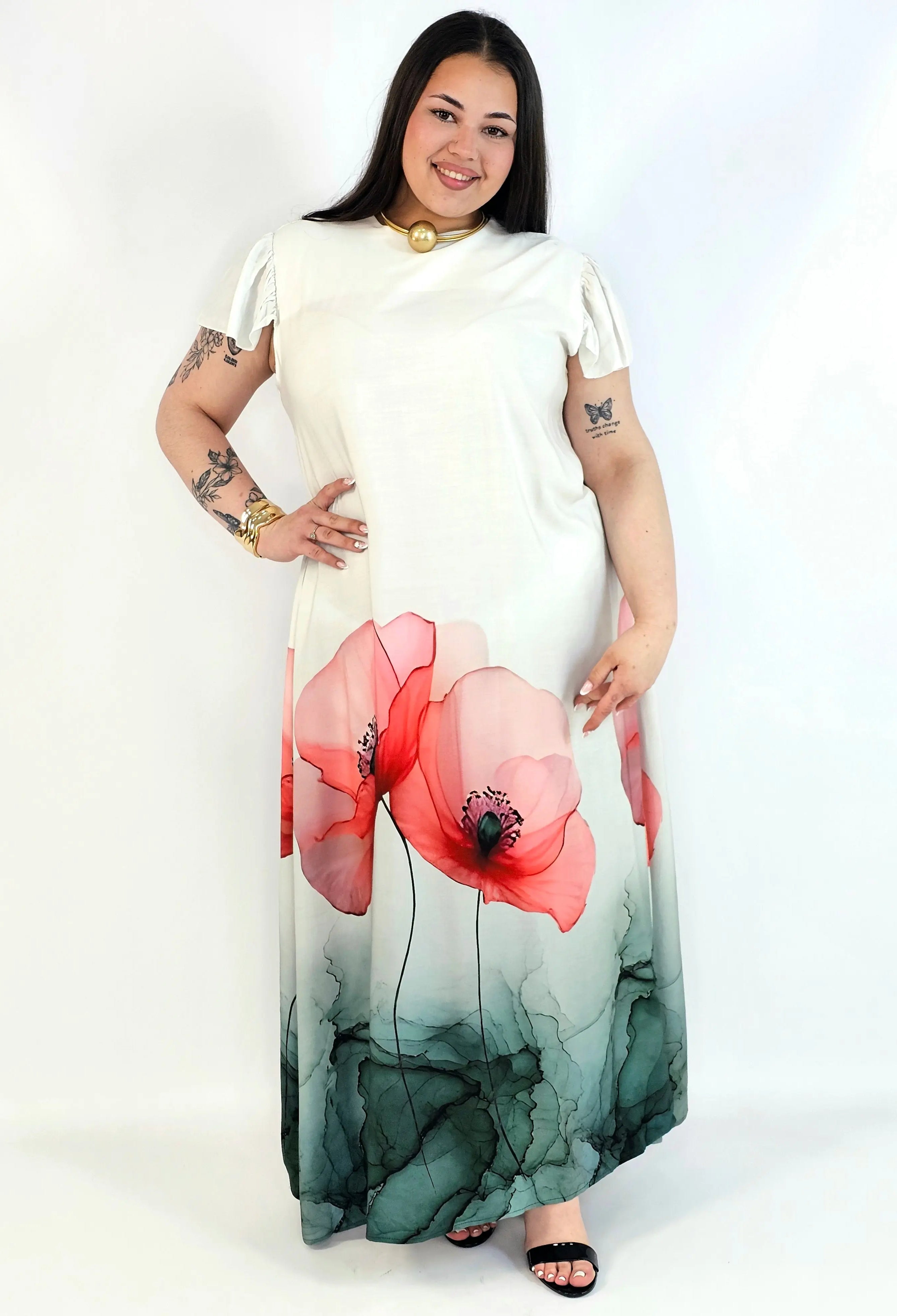 Sukienka plus size maxi z malarskim dołem – elegancka propozycja XXL Stylowa XL