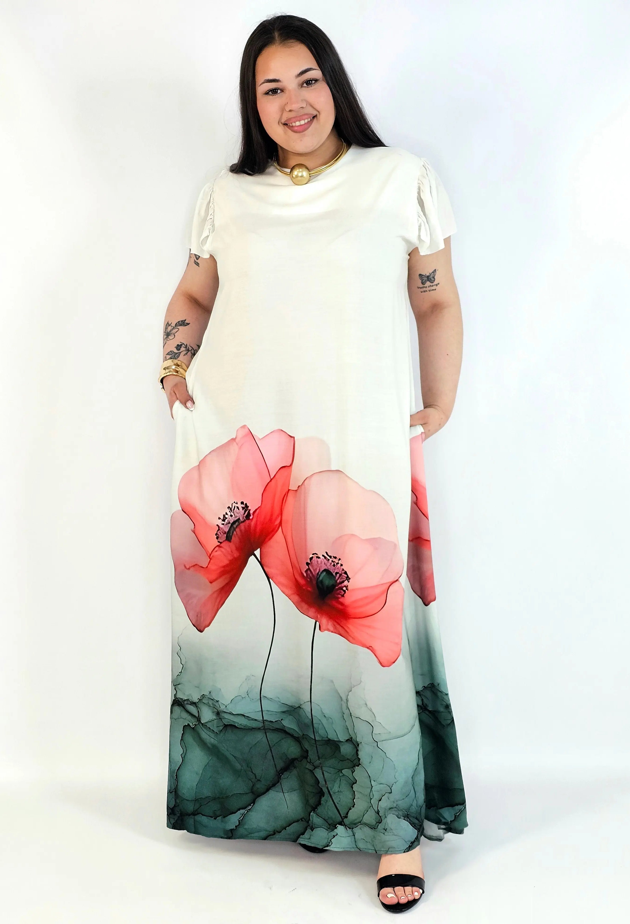Sukienka plus size maxi z malarskim dołem – elegancka propozycja XXL Stylowa XL