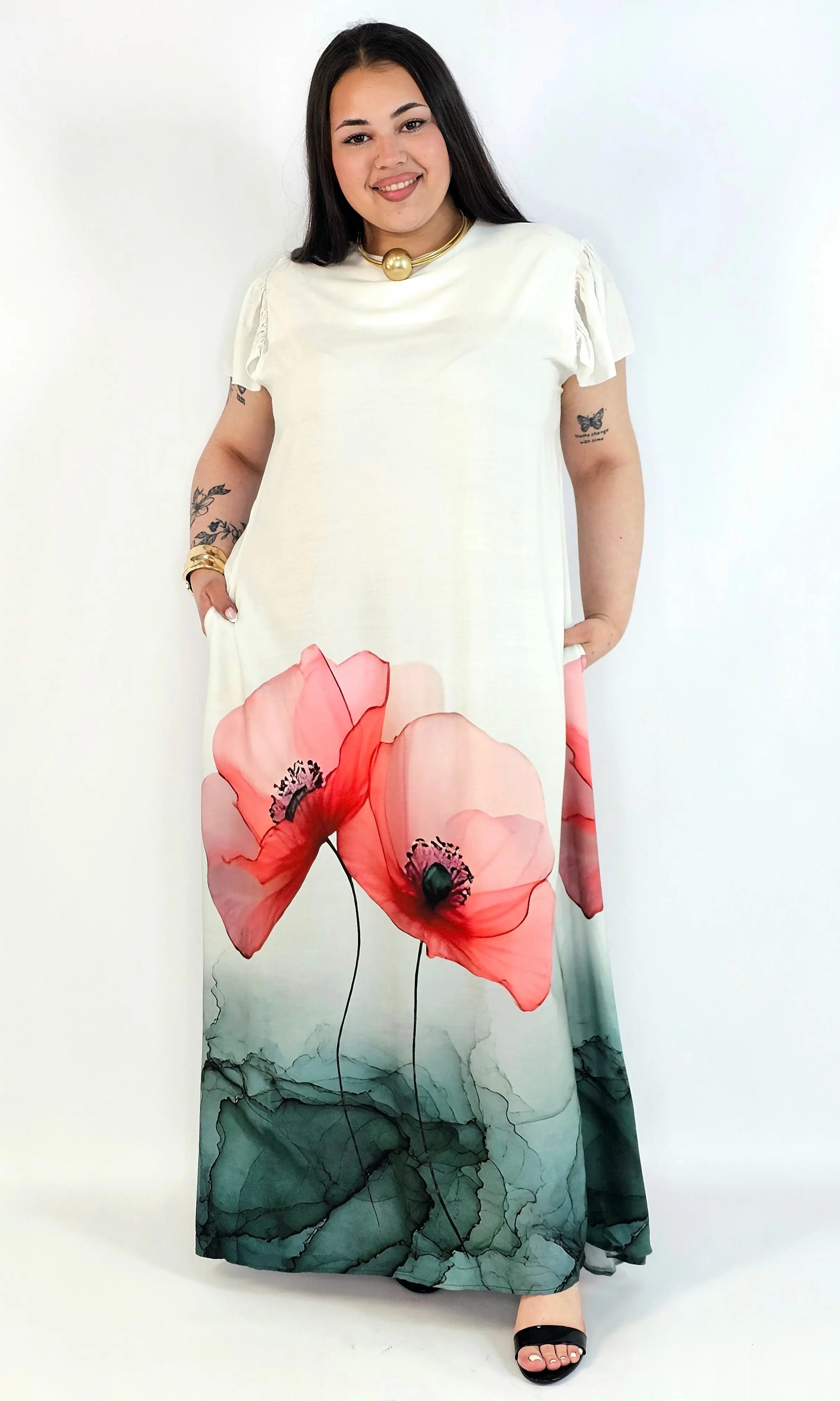 Sukienka plus size maxi z malarskim dołem – elegancka propozycja XXL Stylowa XL